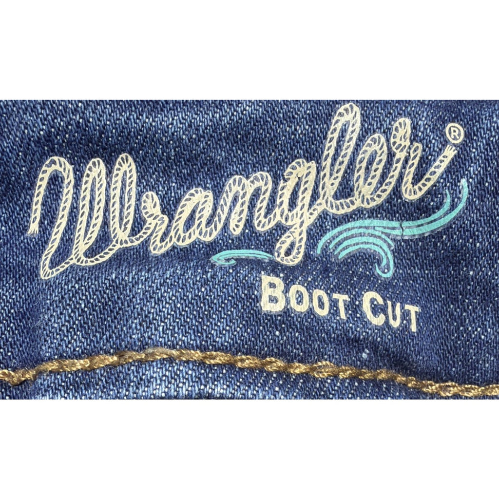 WRANGLER 30X34 Bootcut Jeans Thick Stitch Teal Medium Wash Cowgirl
