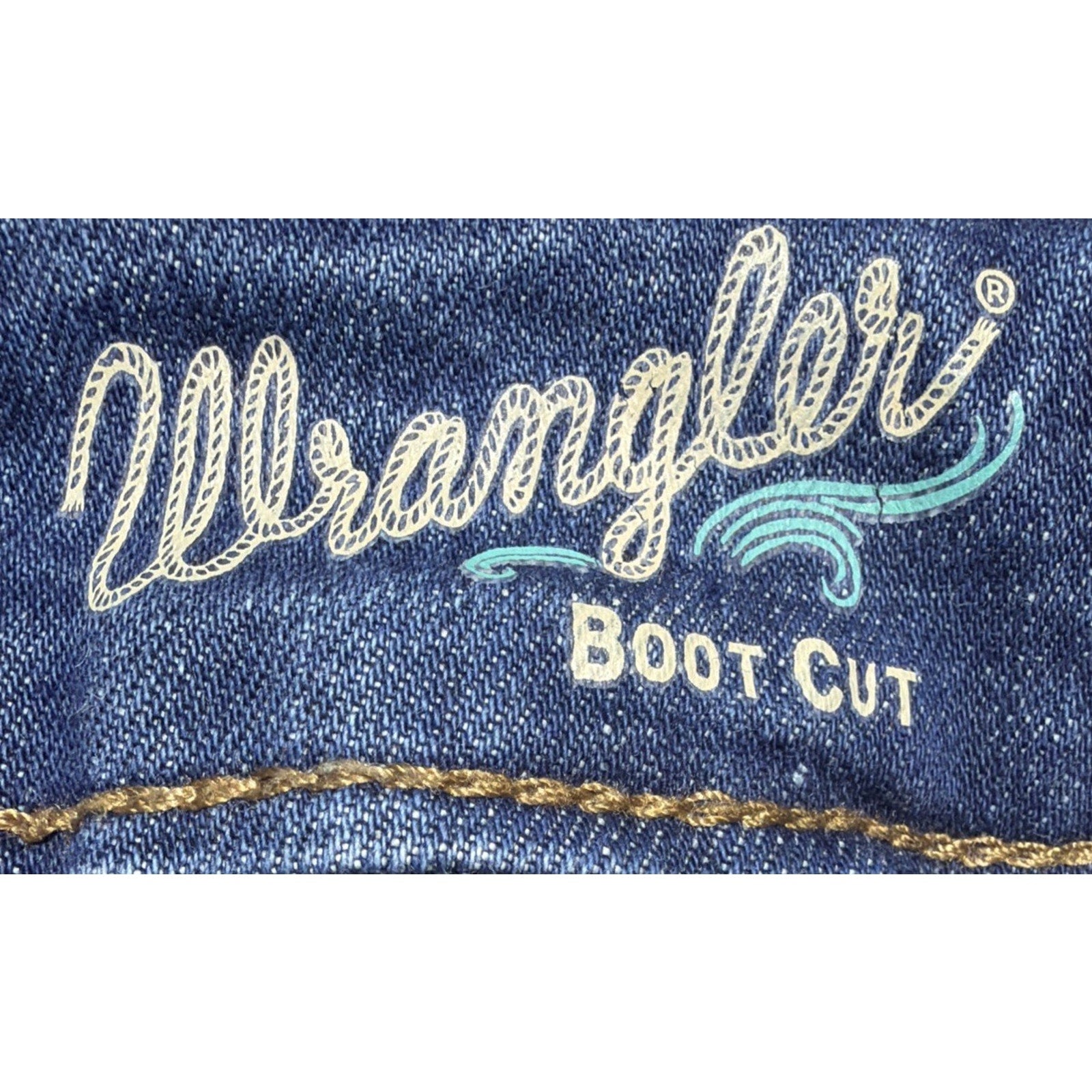 WRANGLER 30X34 Bootcut Jeans Thick Stitch Teal Medium Wash Cowgirl