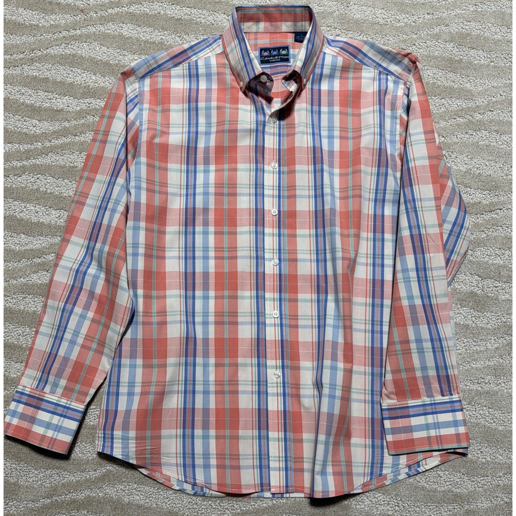 Charleston Threads Shirt Men's L Checked 100% Cotton Button-Up Beach Casual
