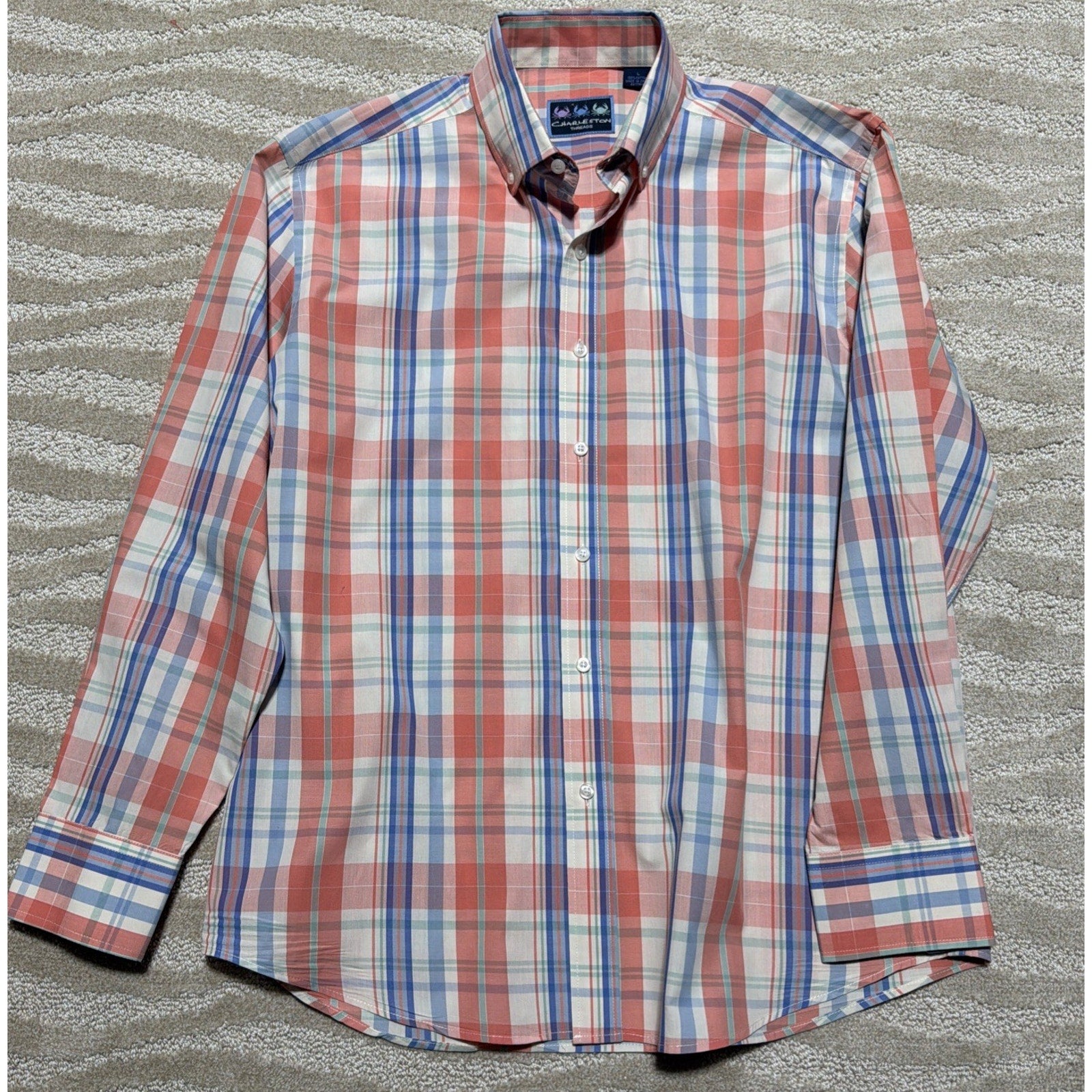 Charleston Threads Shirt Men's L Checked 100% Cotton Button-Up Beach Casual