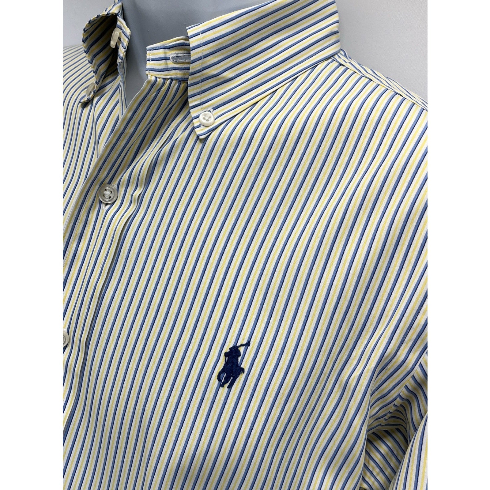 Ralph Lauren Custom Fit Yellow Blue Long Sleeve Button Down Blue Pony Size S