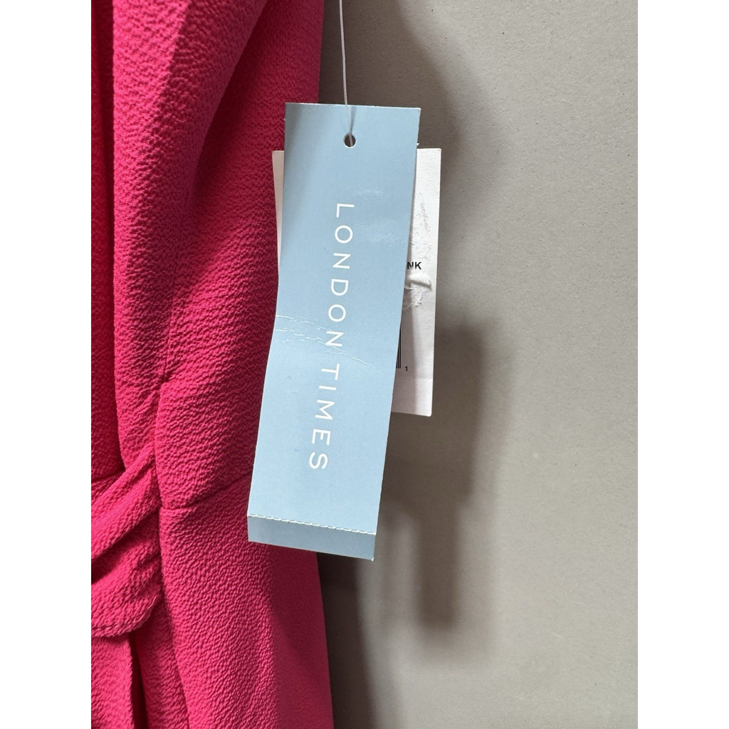 NWT London Times Pink Wrap Dress Size 16 Ruffle Sleeveless Midi Faux Wrap Weddin