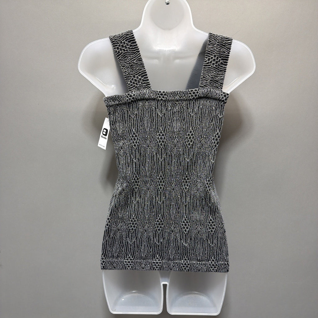 BKE Core Fitted Tank Womens M/L Gray Square Neck Textured Stretch Sleeveless NWT