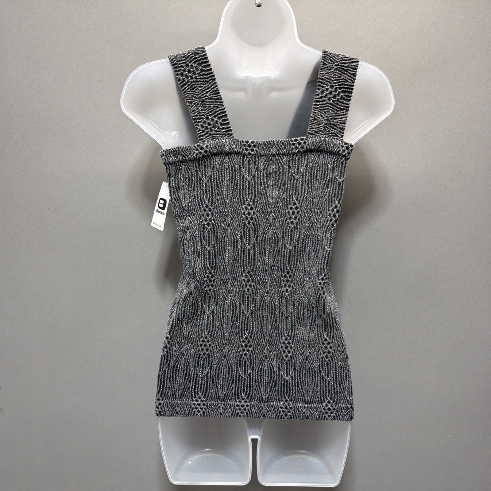 BKE Core Fitted Tank Womens M/L Gray Square Neck Textured Stretch Sleeveless NWT