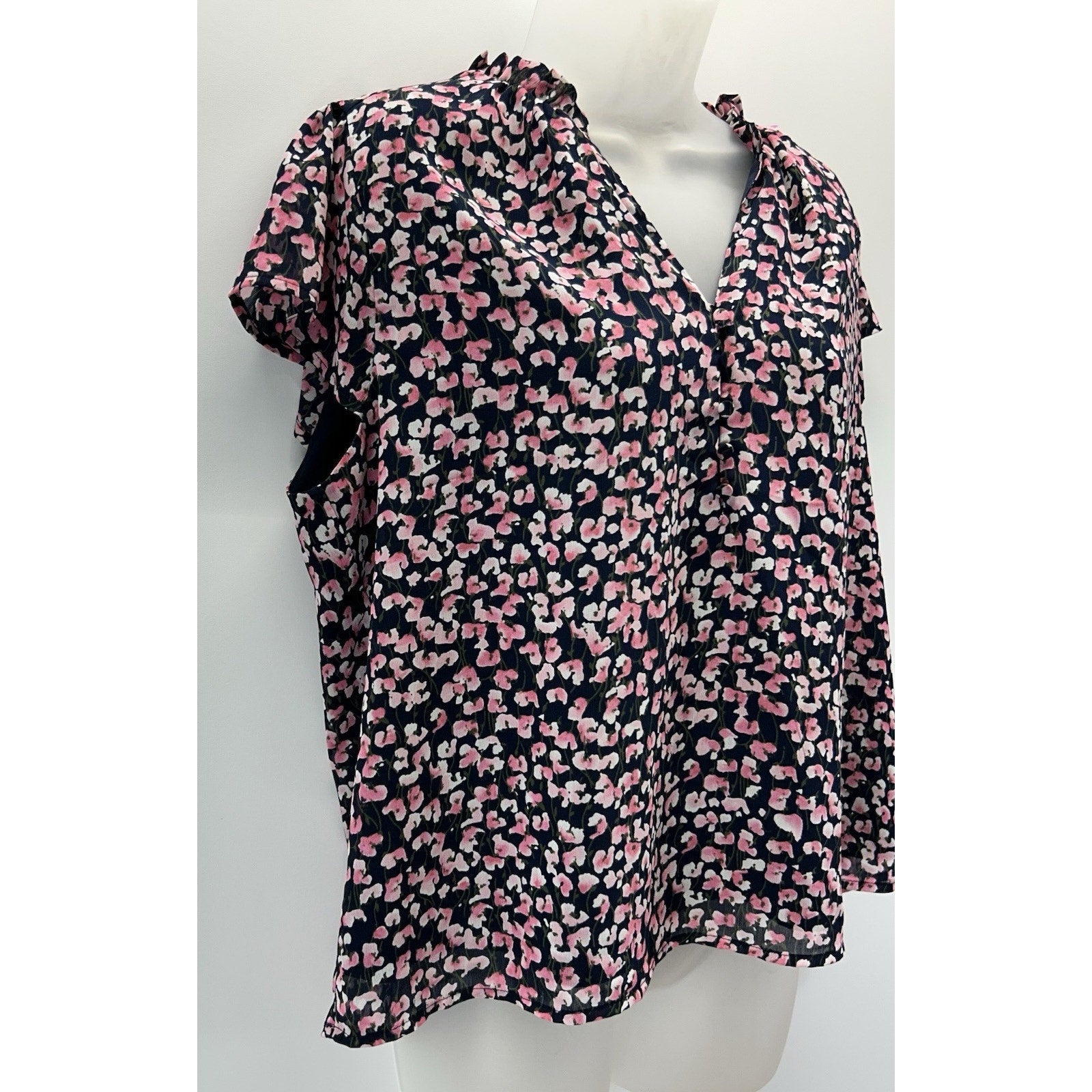 J Crew Blouse Top M Navy Pink Floral Bohemian Cottage Core Casual School