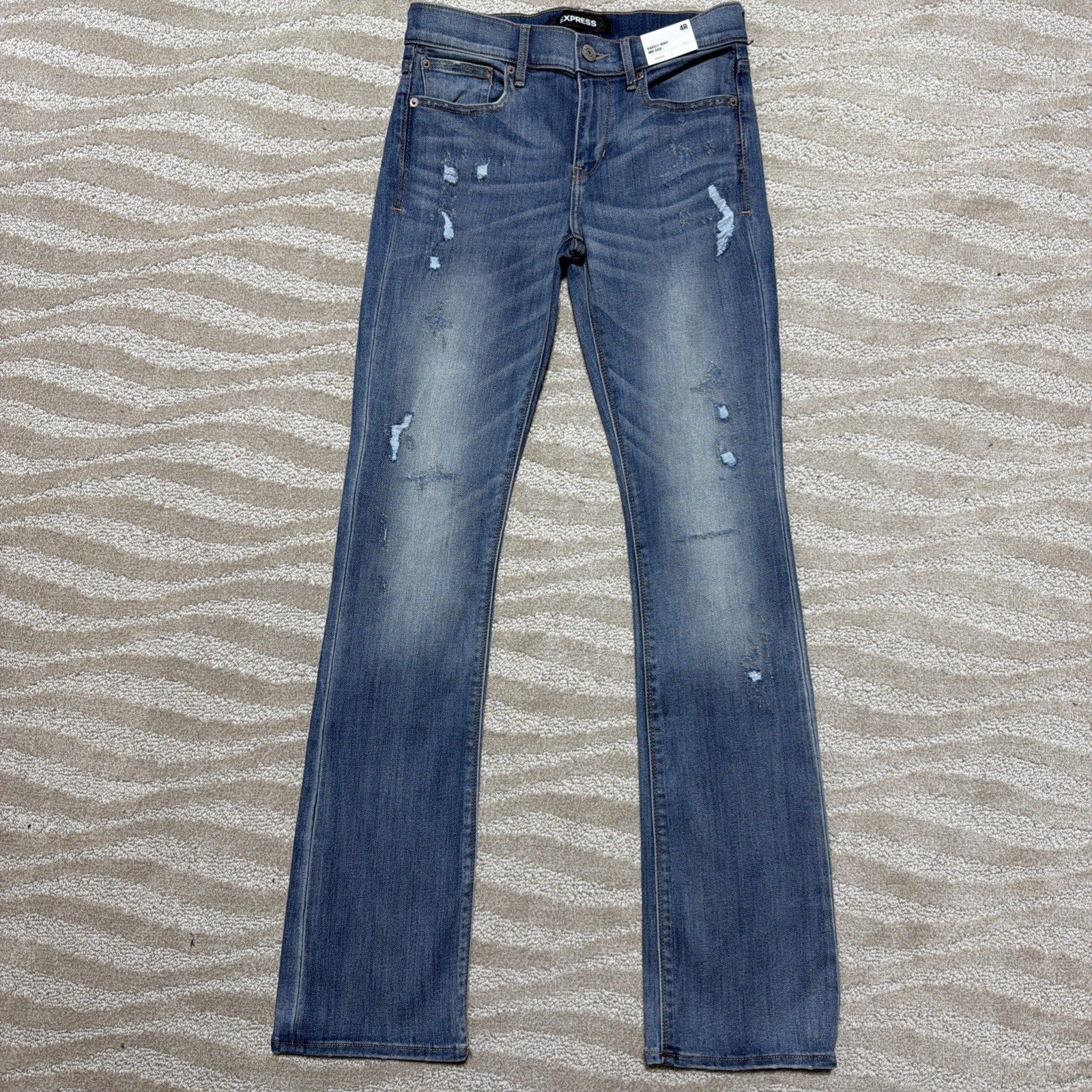 Express Jeans Womens 4R Barely Boot Mid Rise Distressed Denim Stretch New 28x33