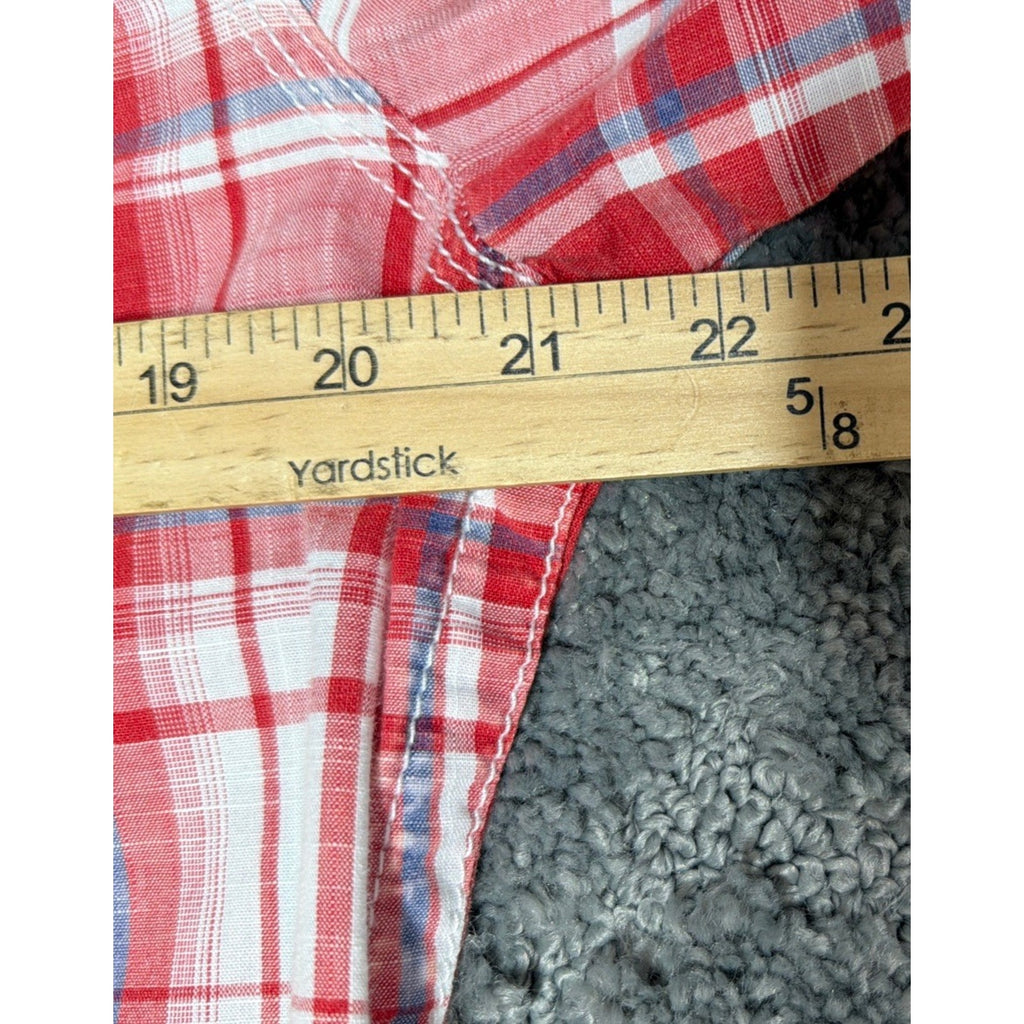BKE Mens Red Plaid Pearl Snap Shirt Athletic Fit Size L Western Cowboy