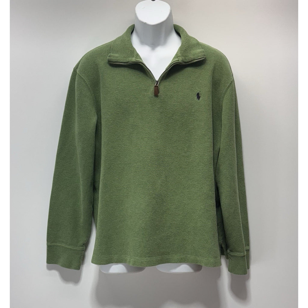 Polo Ralph Lauren Green Quarter Zip Pullover Estate Rib Navy Blue Pony Men’s XL