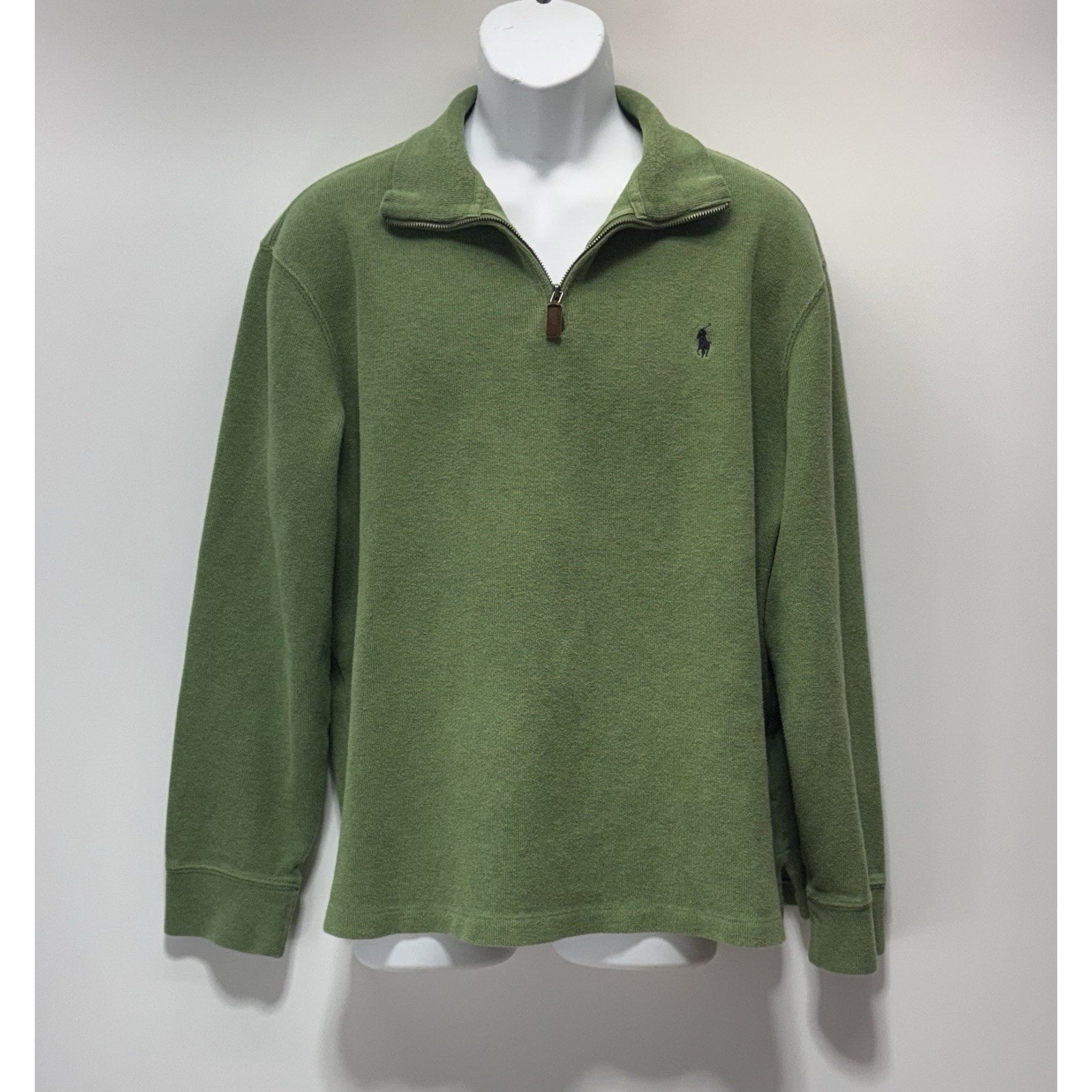 Polo Ralph Lauren Green Quarter Zip Pullover Estate Rib Navy Blue Pony Men’s XL