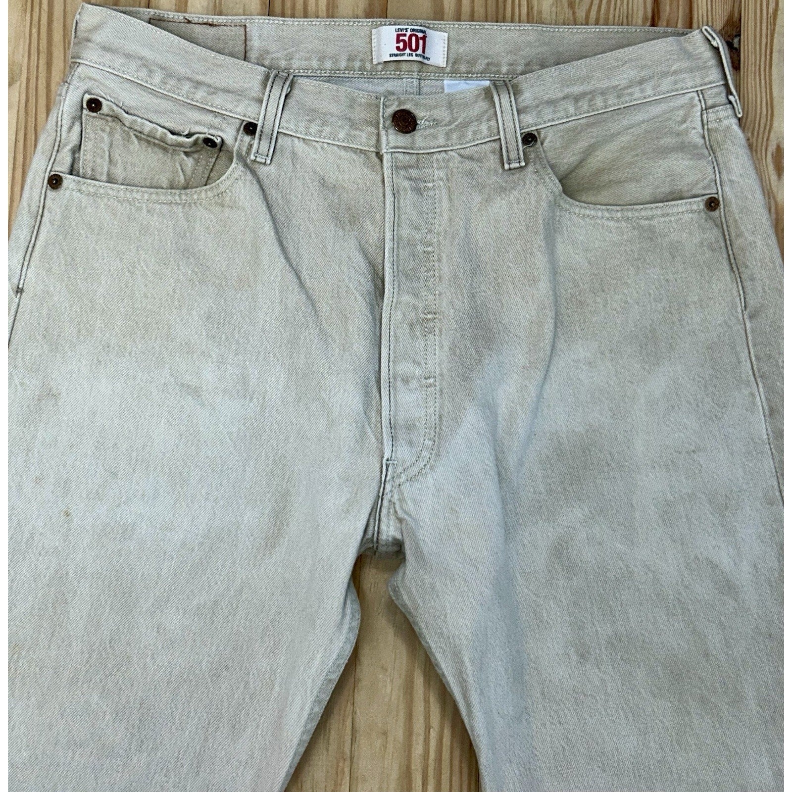 Levi's 501 XX Button Fly Straight Leg Beige Denim Jeans Mens Size 36 x 32 Redtab