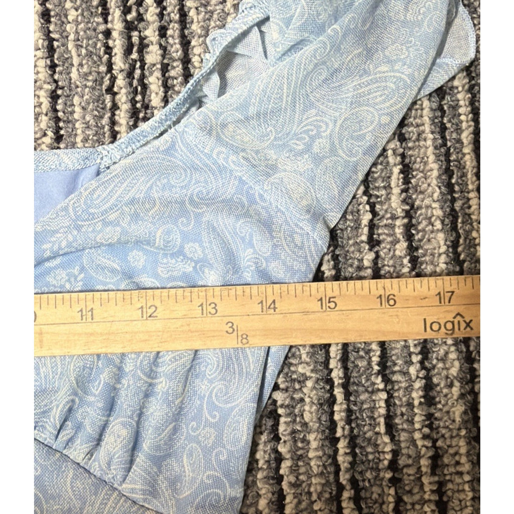 See You Monday Y2K Mini Dress Blue Paisley Sheer mesh Size Medium Stretch