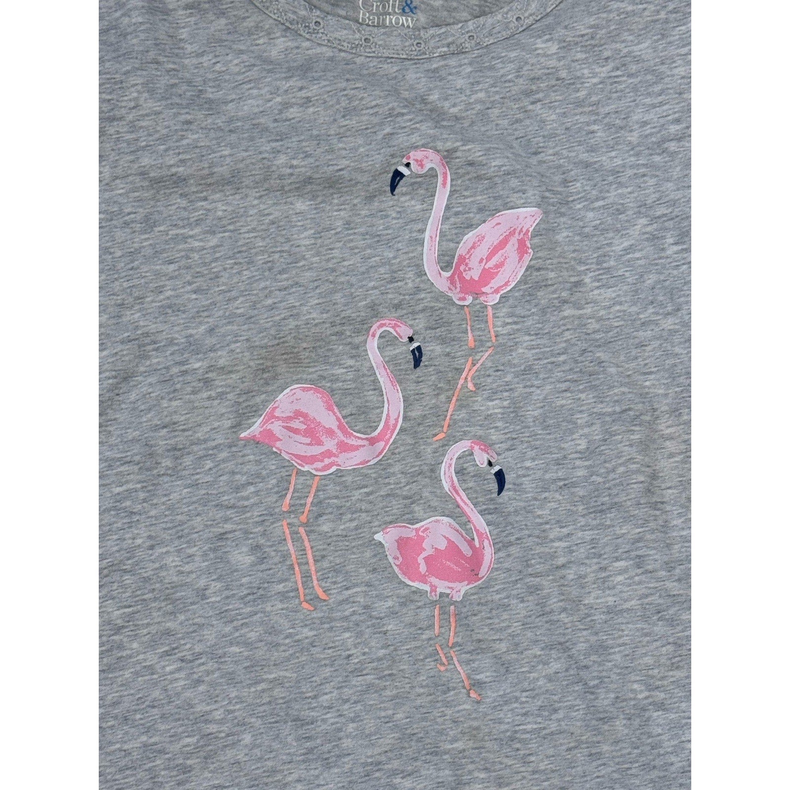 Womens Croft & Barrow Gray Short Sleeve Pink Flamingo Graphic Shirt Large EUC