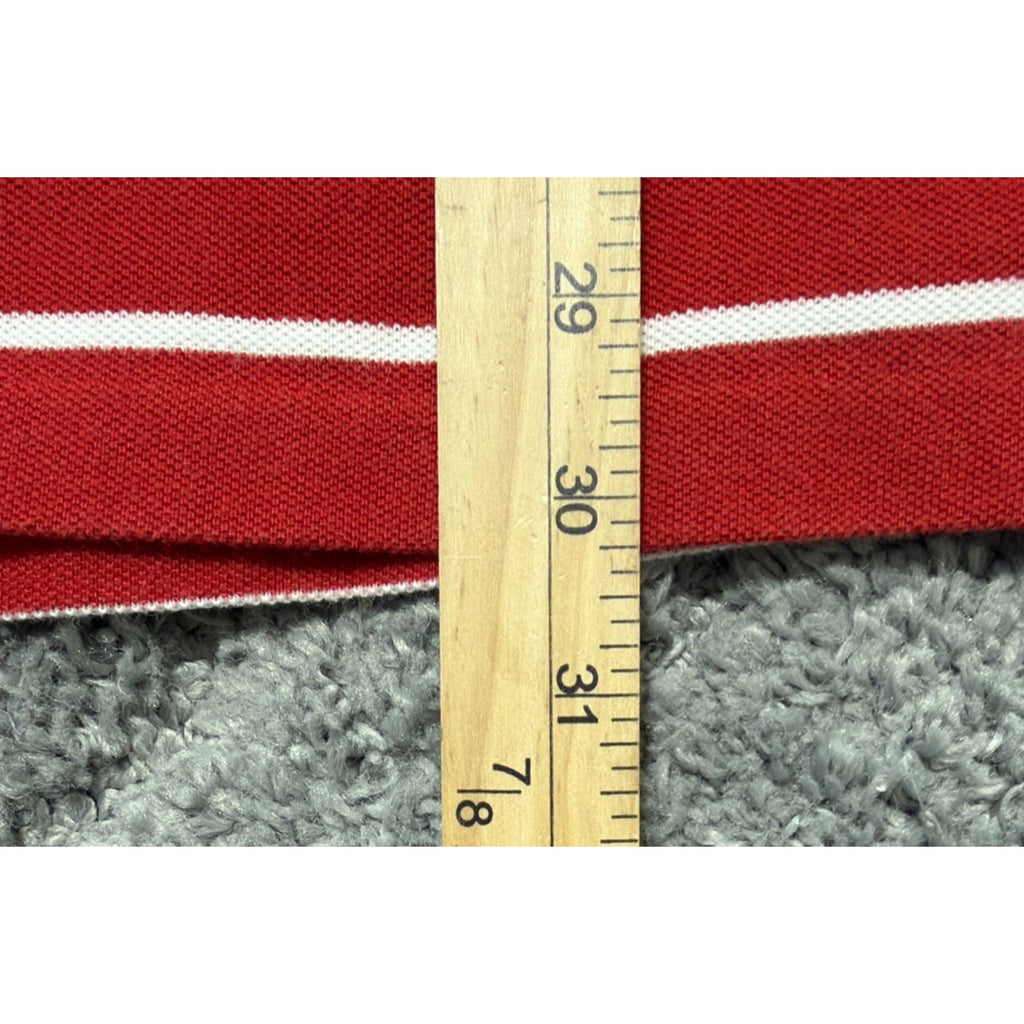 Polo Ralph Lauren Men Polo Shirt L Red Striped Logo Golf Short Sleeve Collar