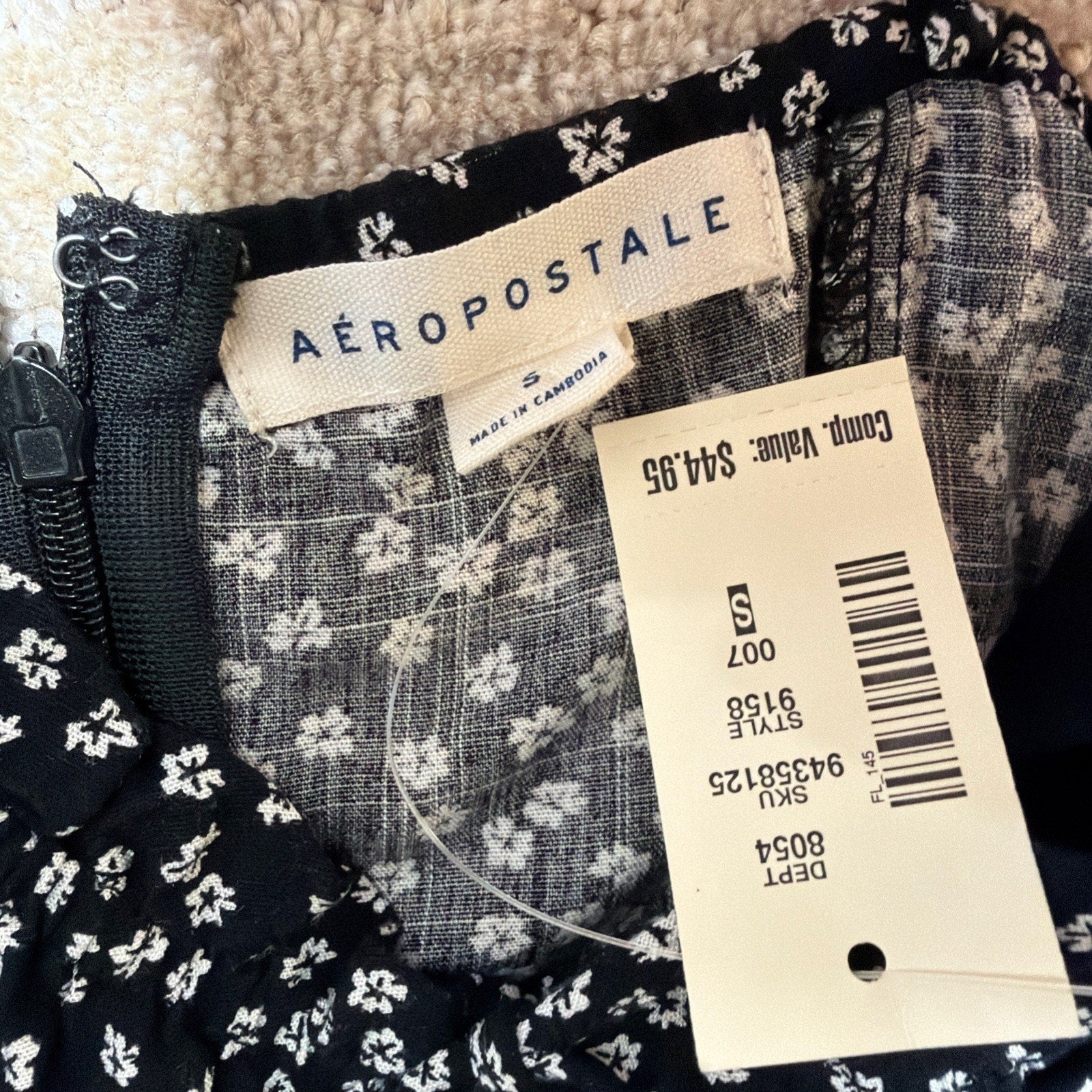 Aeropostale Women’s Floral Button Front Mini Dress Size Small NWT Black
