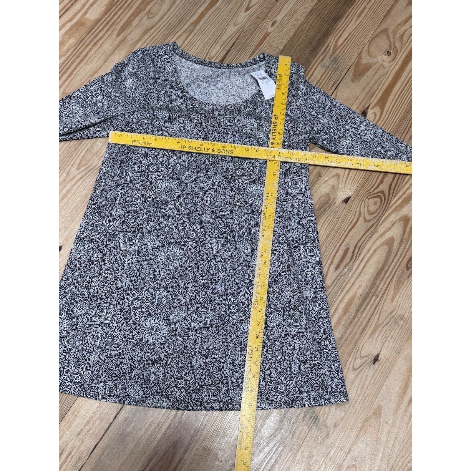 J. Jill Black Gray Tunic Ballet Sleeves Floral Print Women’s Size Small NWT