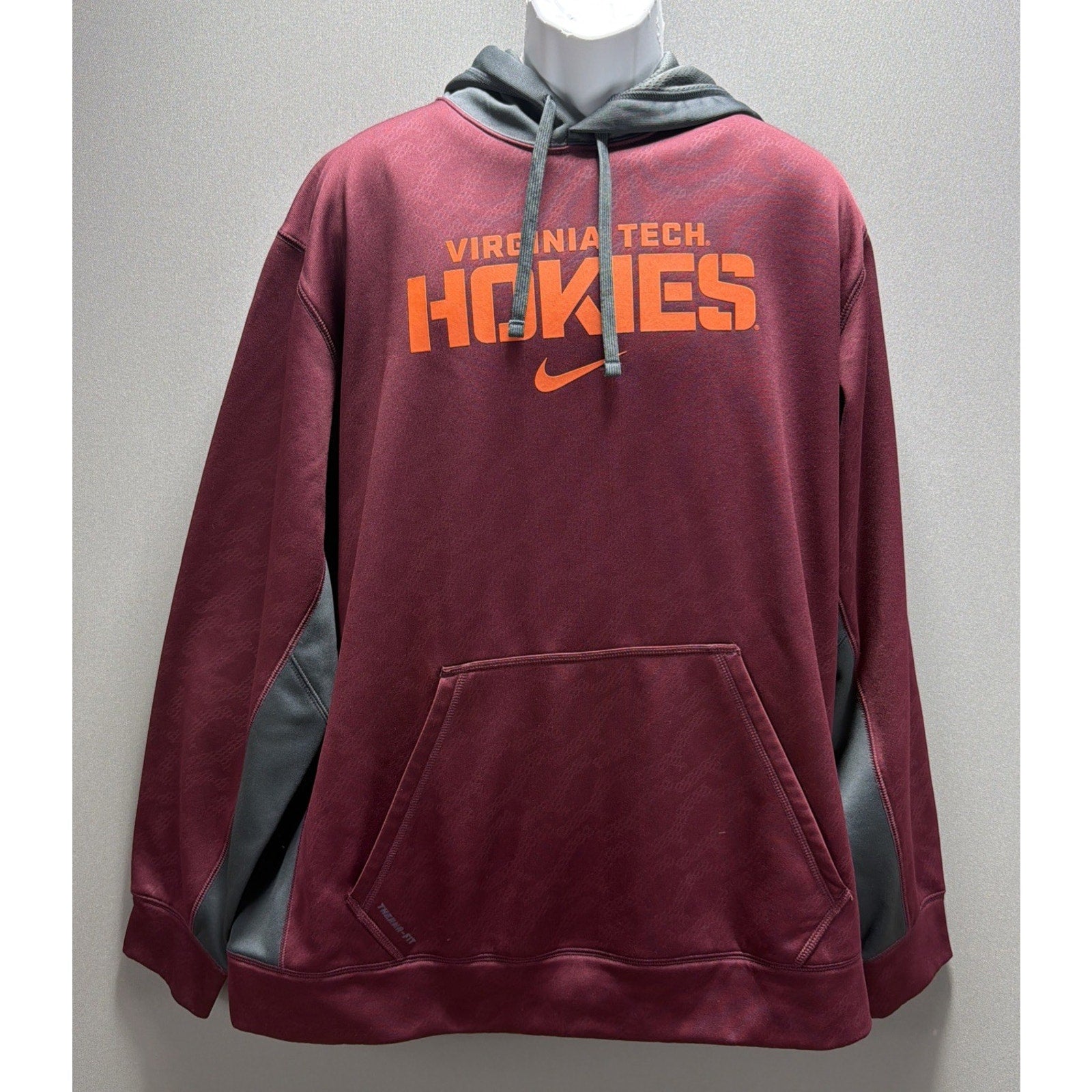 Virginia Tech Hokies Nike Hoodie Men’s XXL Burgundy Gray Therma-Fit Excellent