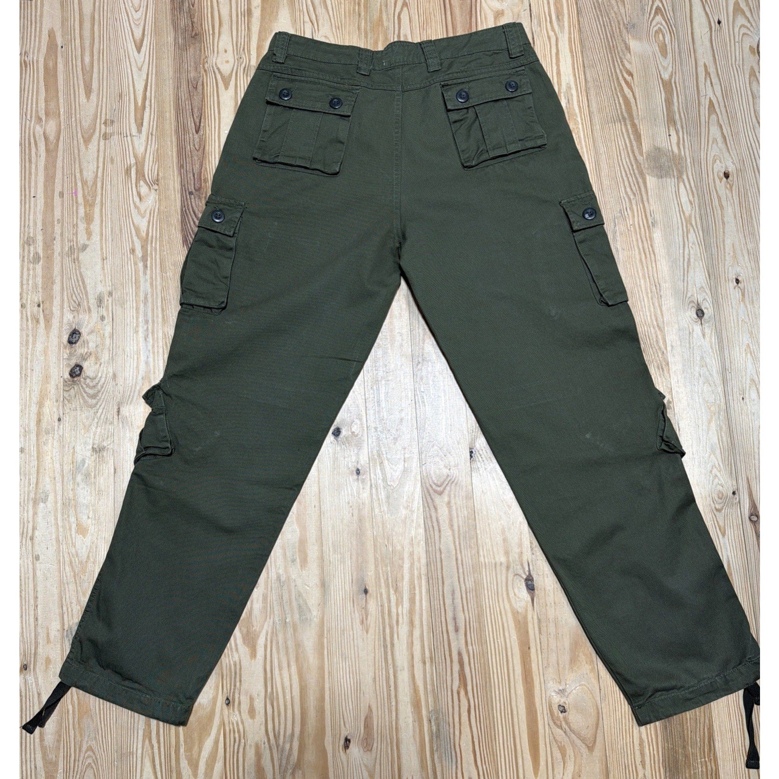 Must Way Y2k Cargo Military Paratrooper Pants, Mens Green Tactical 35x32