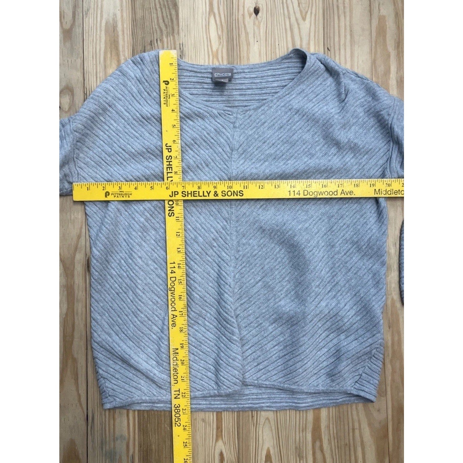 Chicos Sweater Womens 1 US M Grey Sequin 3/4 Pullover Rib Knit