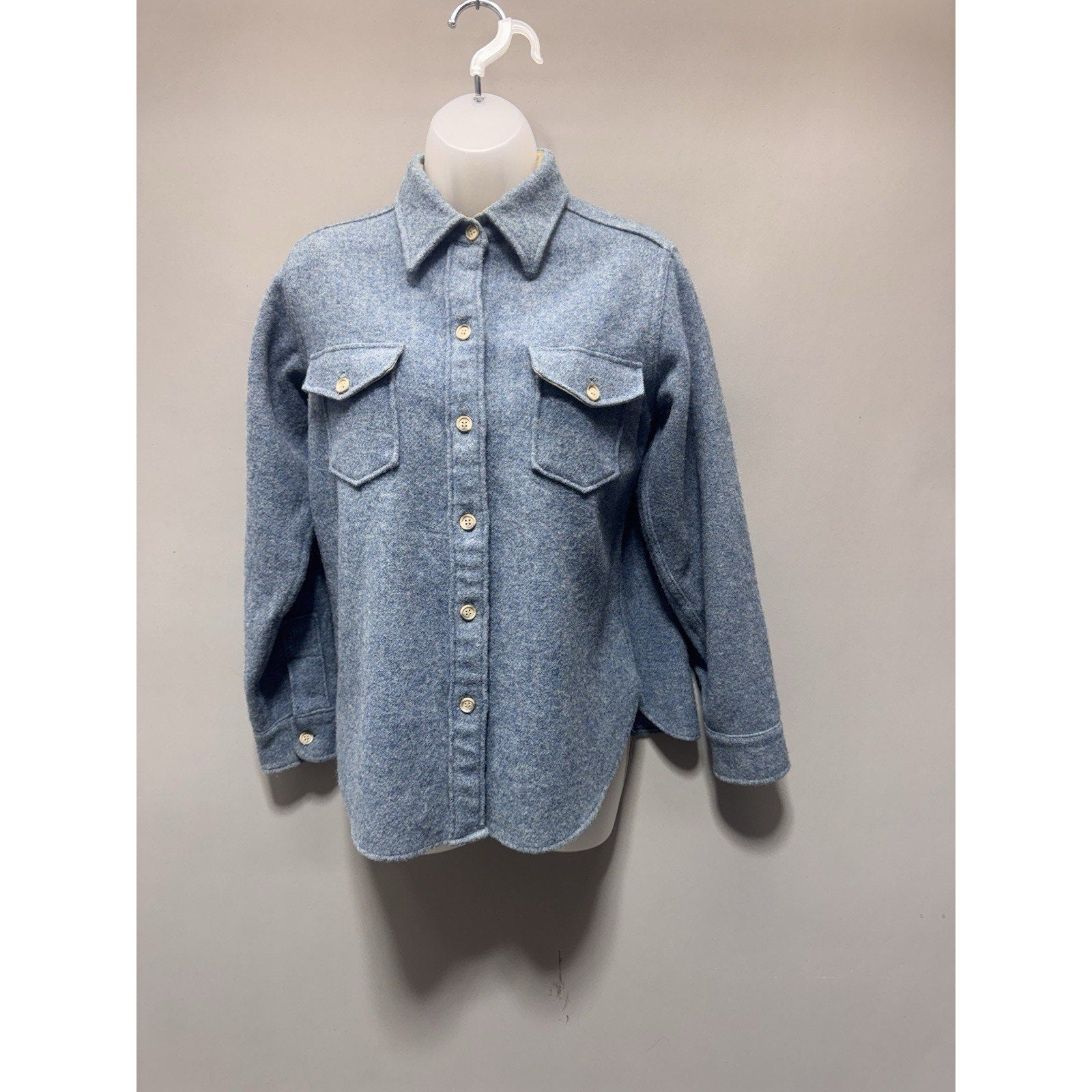 Vintage Woolrich Woman Blue Wool Shirt Jacket Womens Button Up Outdoor Coat XS