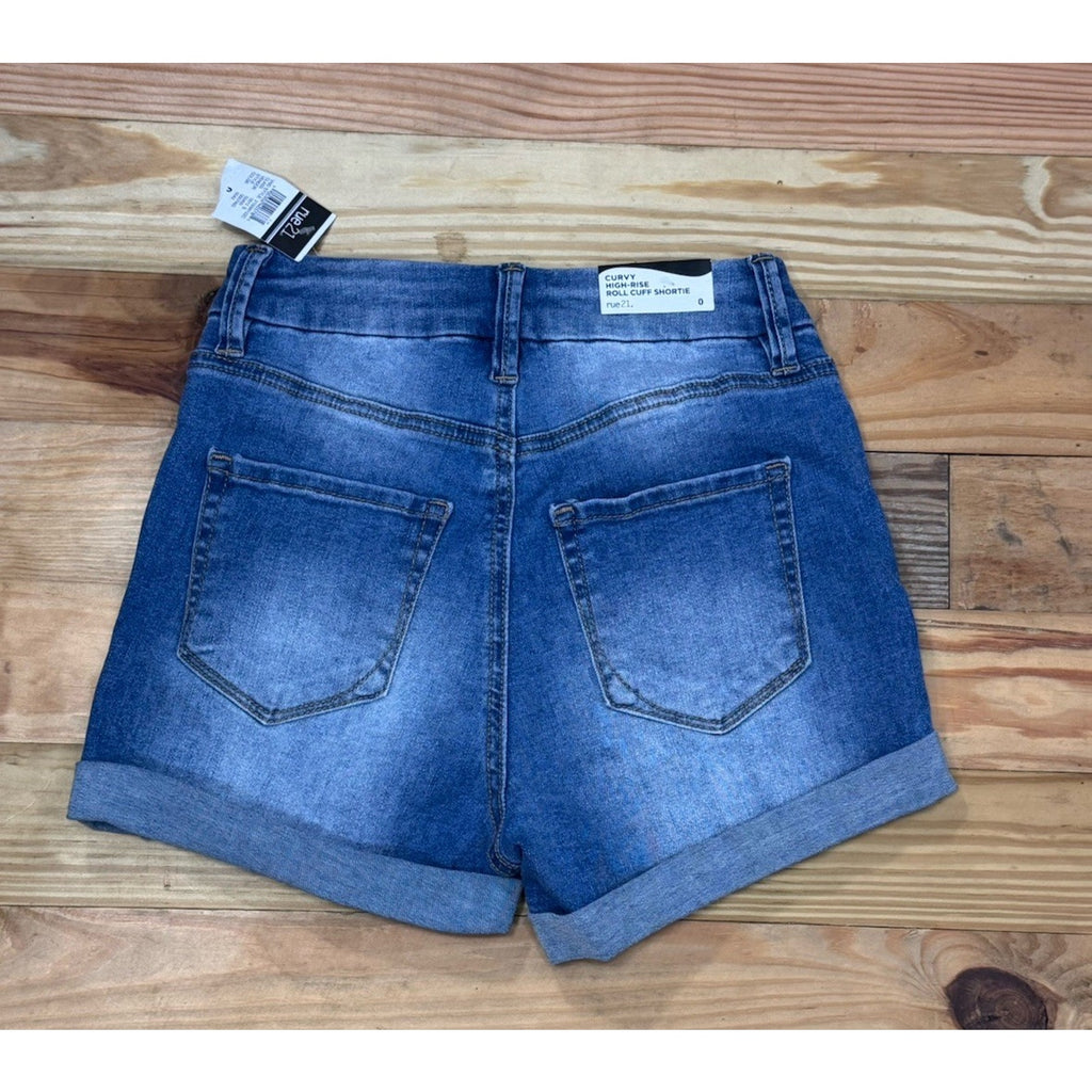 Rue 21 CURVYHIGH-RISEROLL CUFF SHORTIE Juniors Size 0 (waist 26")