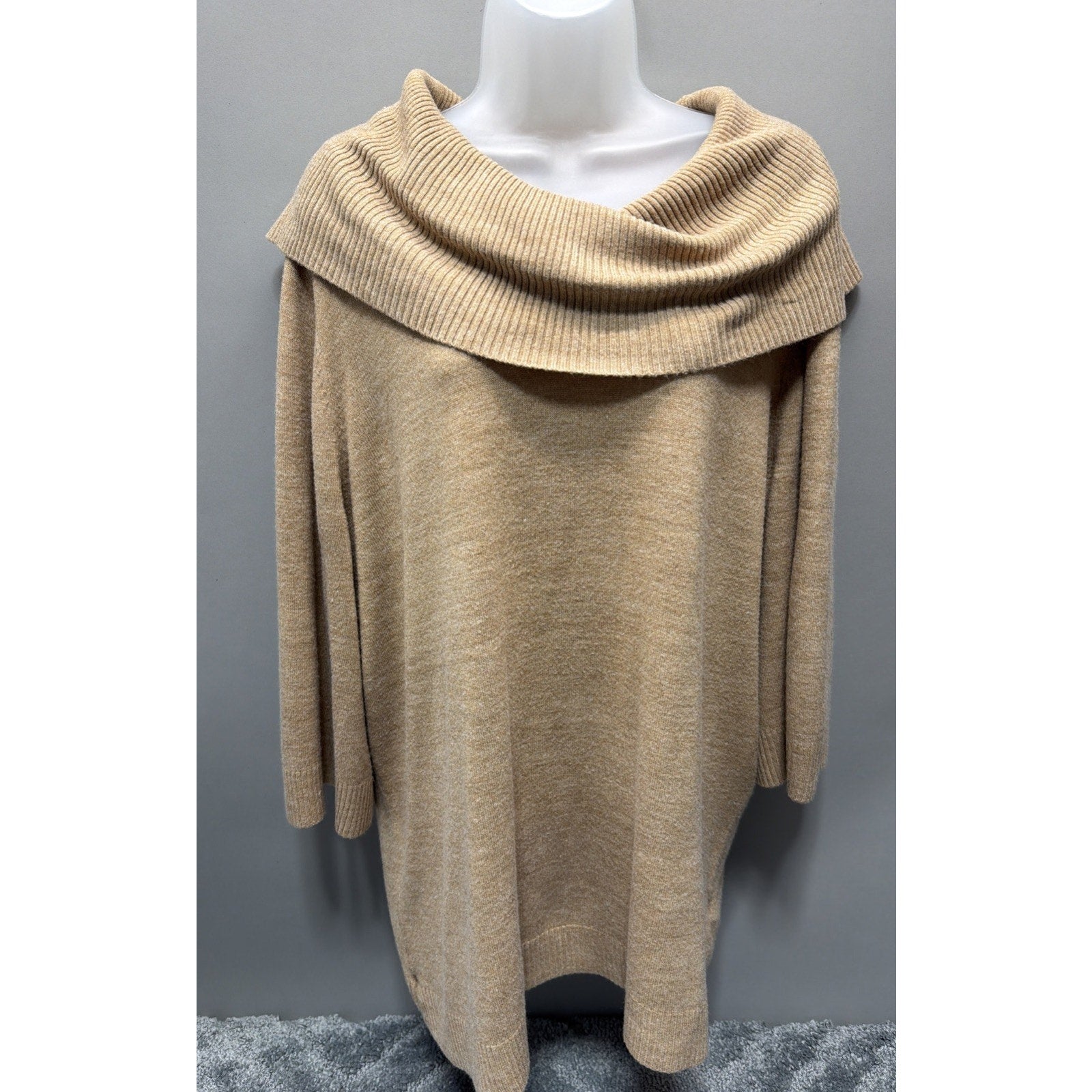 Women Spring+Mercer Brown Pullover Sweater Sz 2X Cowl Neck 3/4Sleeve Acrylic