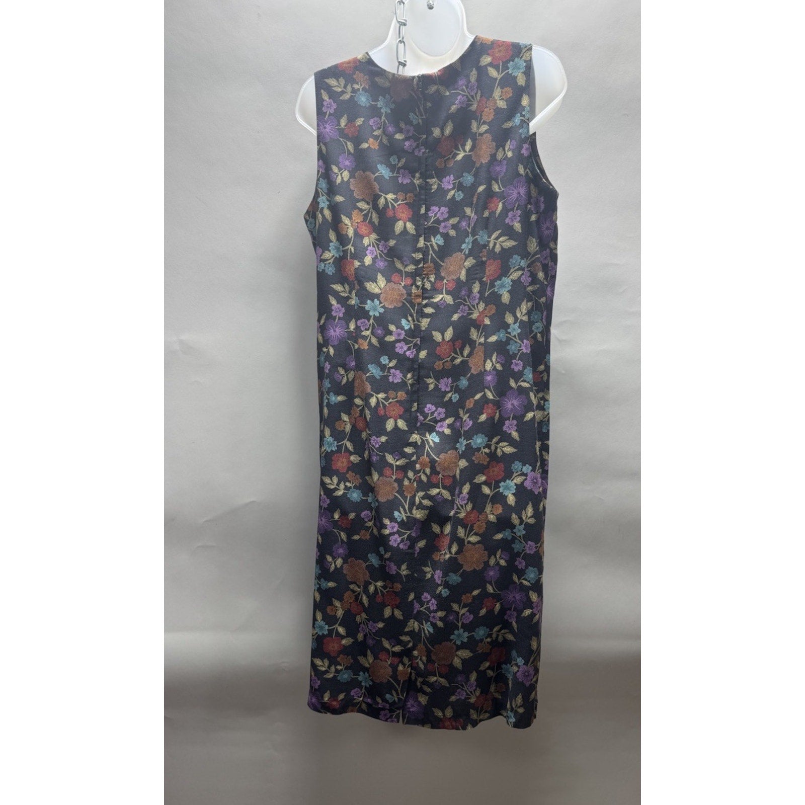 Vintage Sag Harbor Black & Jewel Tone Floral Print Y2K 90s Sleeveless Dress