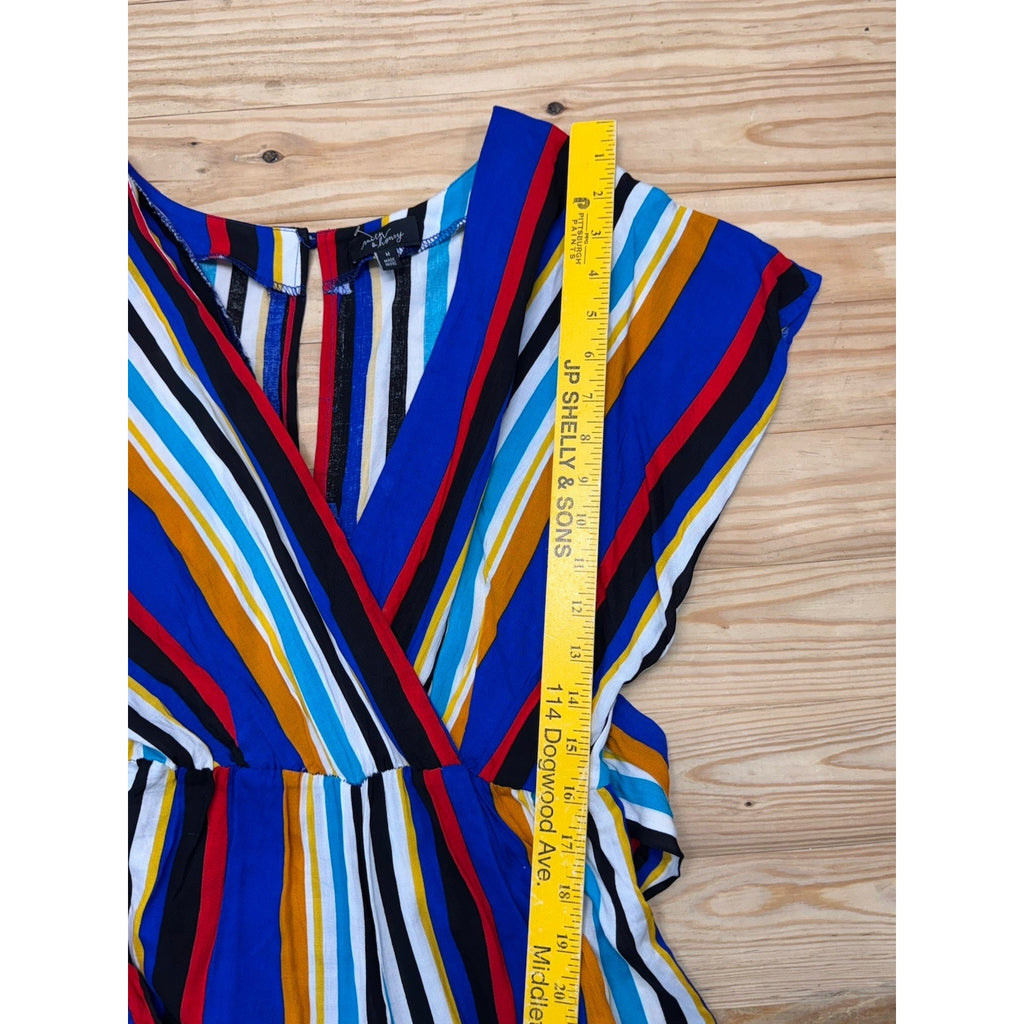 MILK & HONEY Rainbow Striped Jumpsuit Stretches At Waste Zips Up Back Size Med
