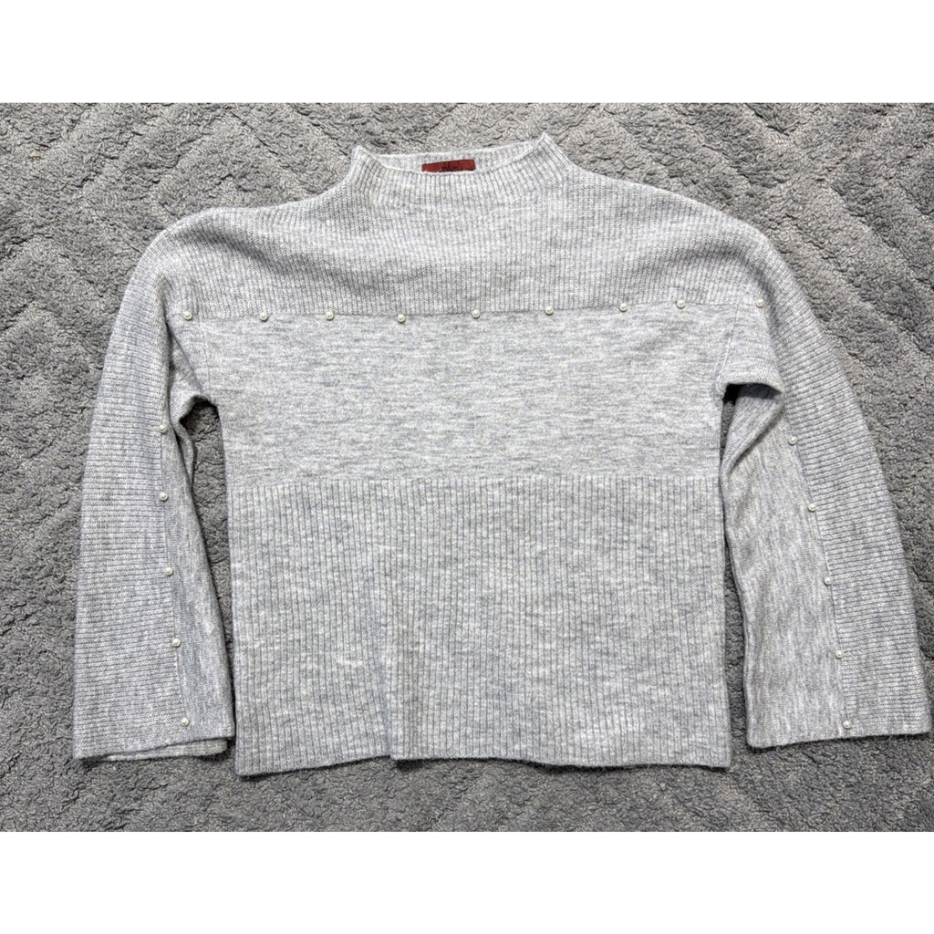 Red By Bke Faux Pearl Embellished Super Soft Mock Neck Knit Sweater Womens M