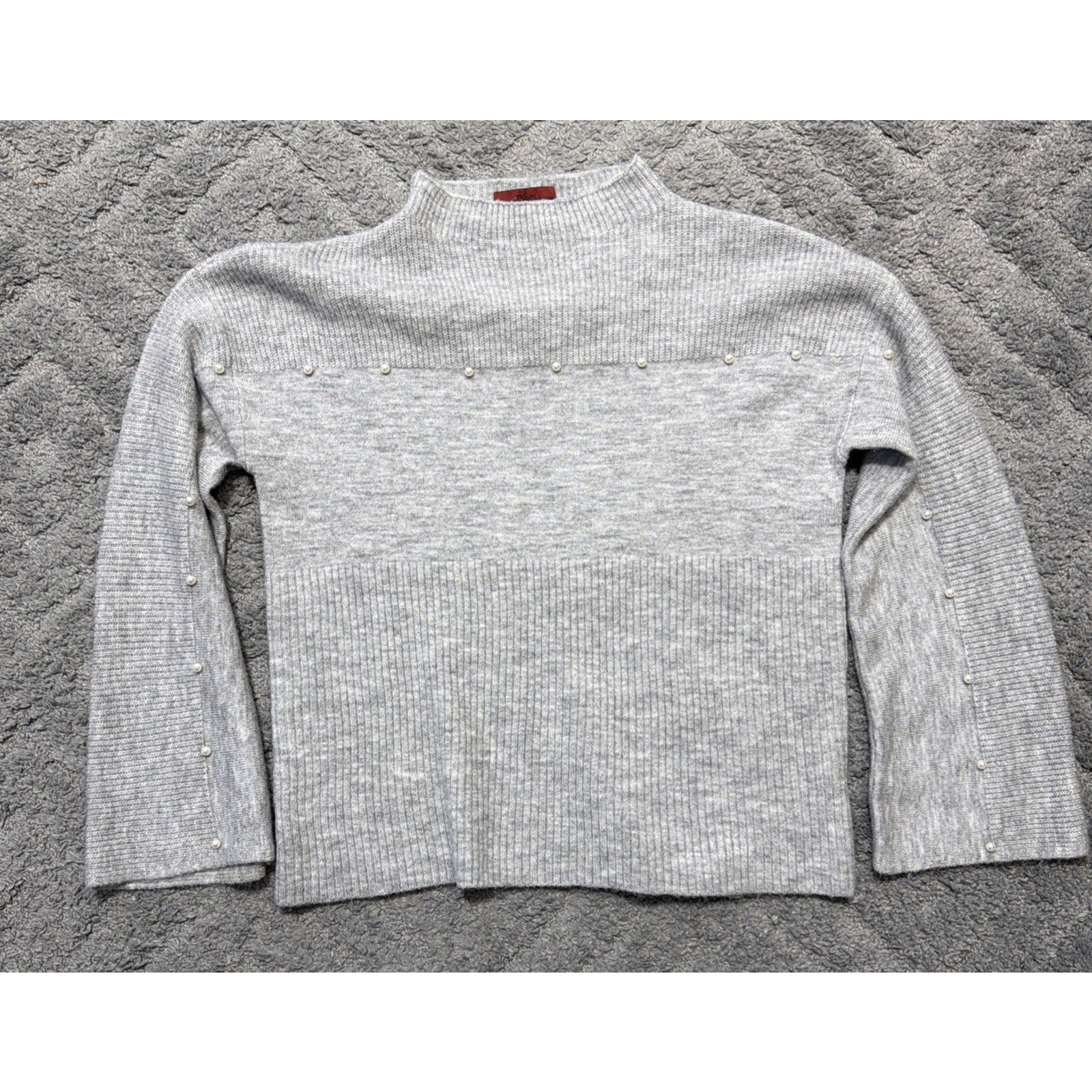 Red By Bke Faux Pearl Embellished Super Soft Mock Neck Knit Sweater Womens M
