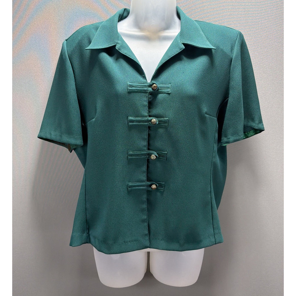 Vintage R&K ORIGINALS Button Up Short Sleeve Top Womens 14 Petite Stretch Office