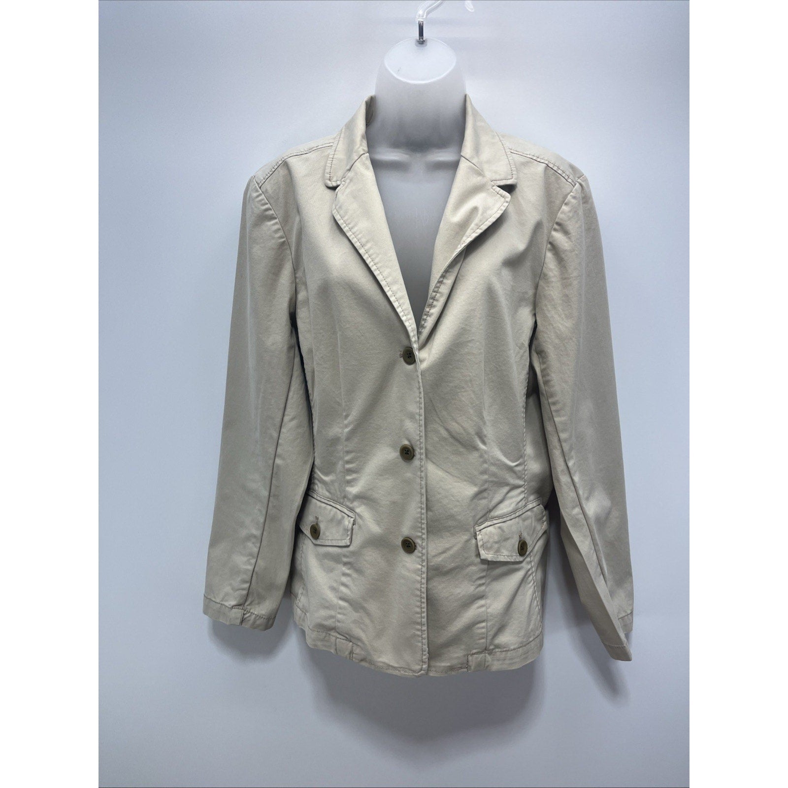 Eddie Bauer Womens Legend Wash 3 Button Jacket Blazer Size 16 Khaki Tan