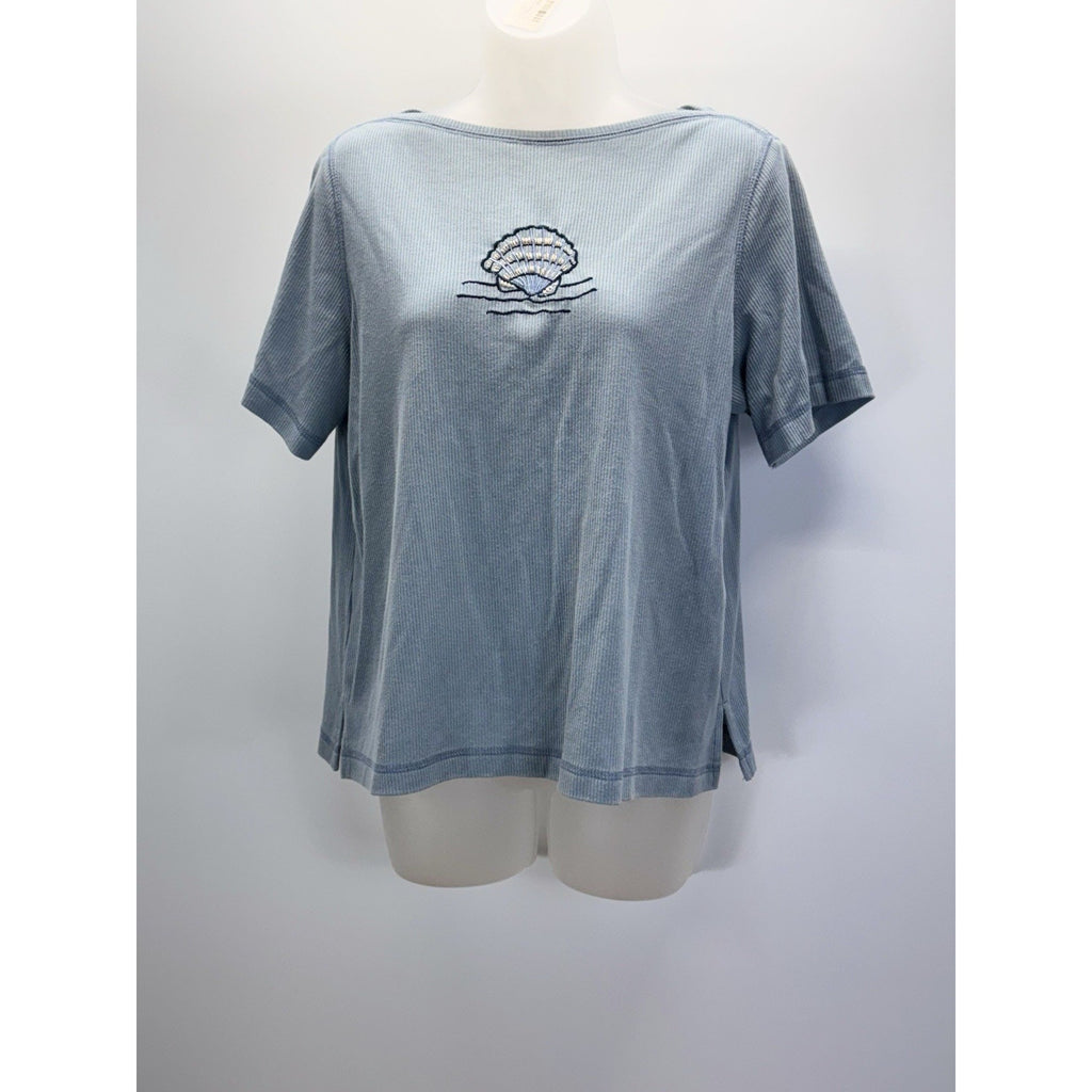 Teddi Women’s Light Blue Striped PL Shell Embroidered Beach