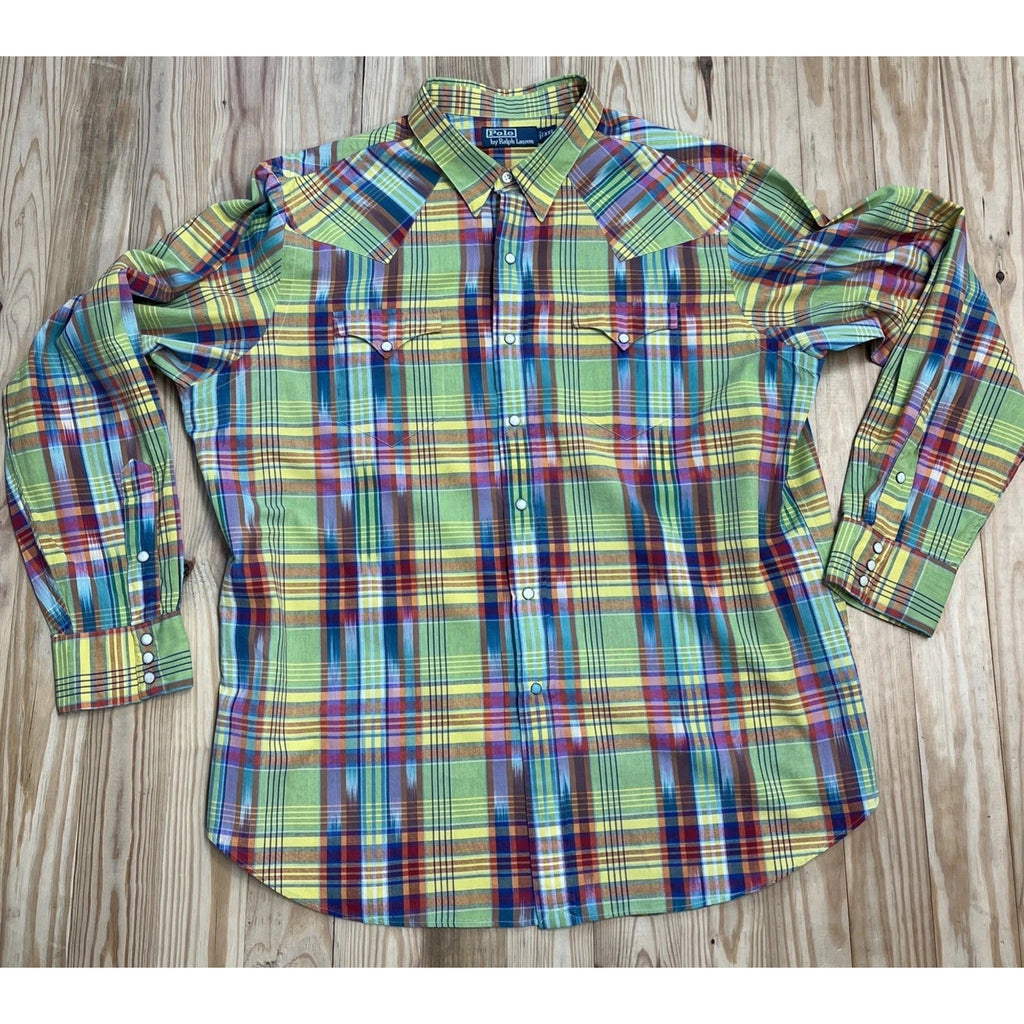 Vtg Polo Ralph Lauren Shirt Men XXL Western Pearl Snap Southwestern Colorful
