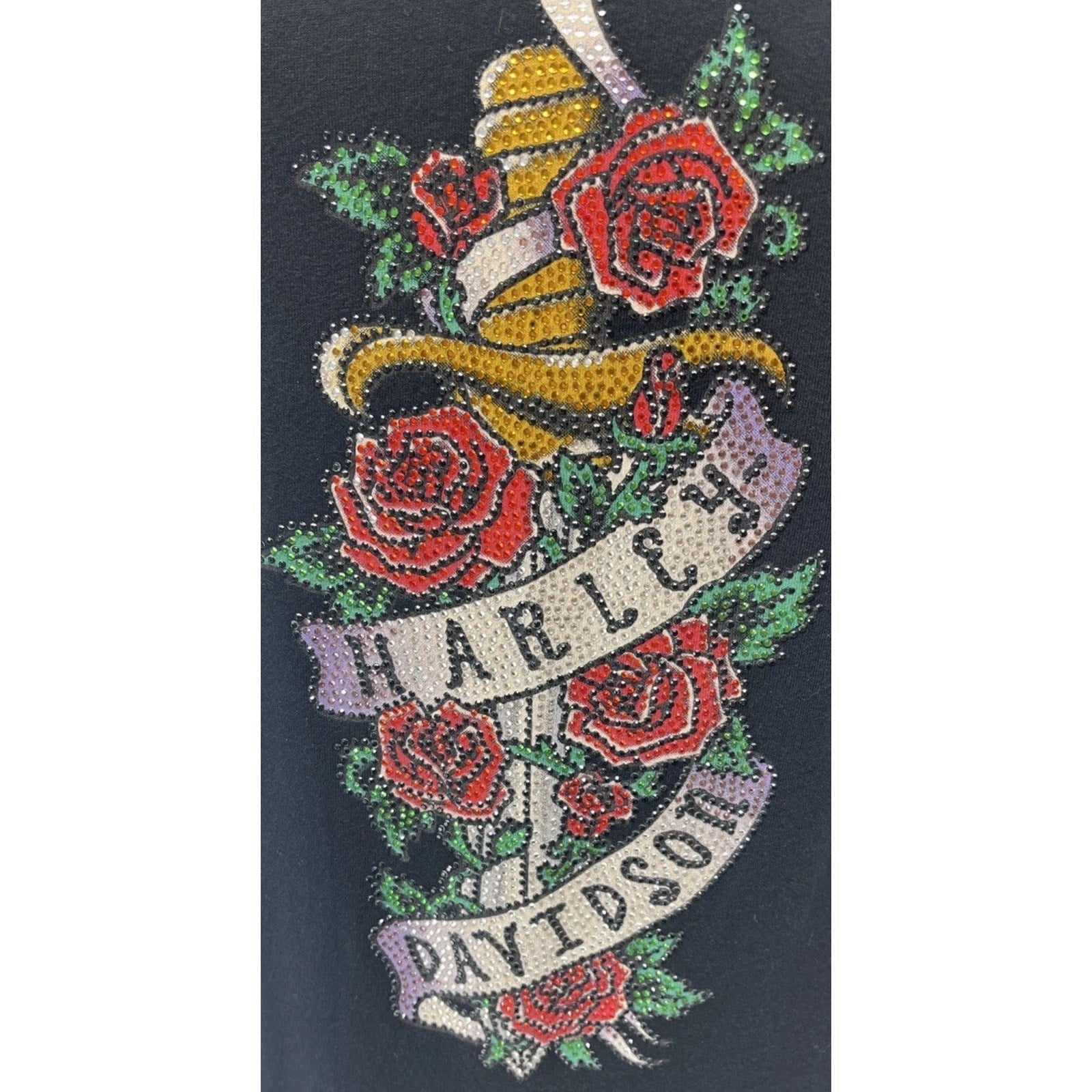 Harley Davidson T-Shirt Rhinestone Made In Usa XL Black Red Pichi T