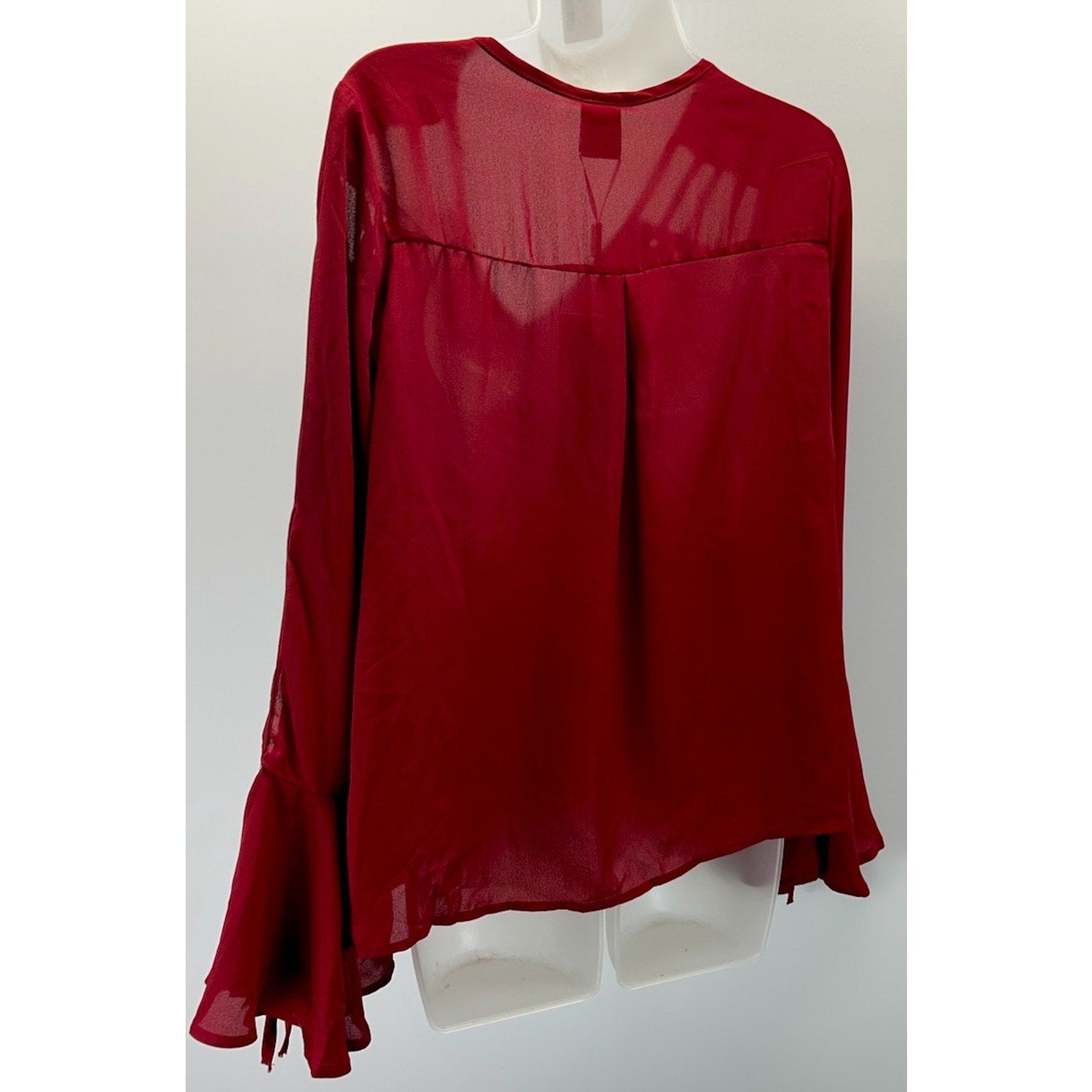 Lztlylzt Red Flame Flare Ruffle Sleeve Top XL Sheer V-Neck Blouse NWT