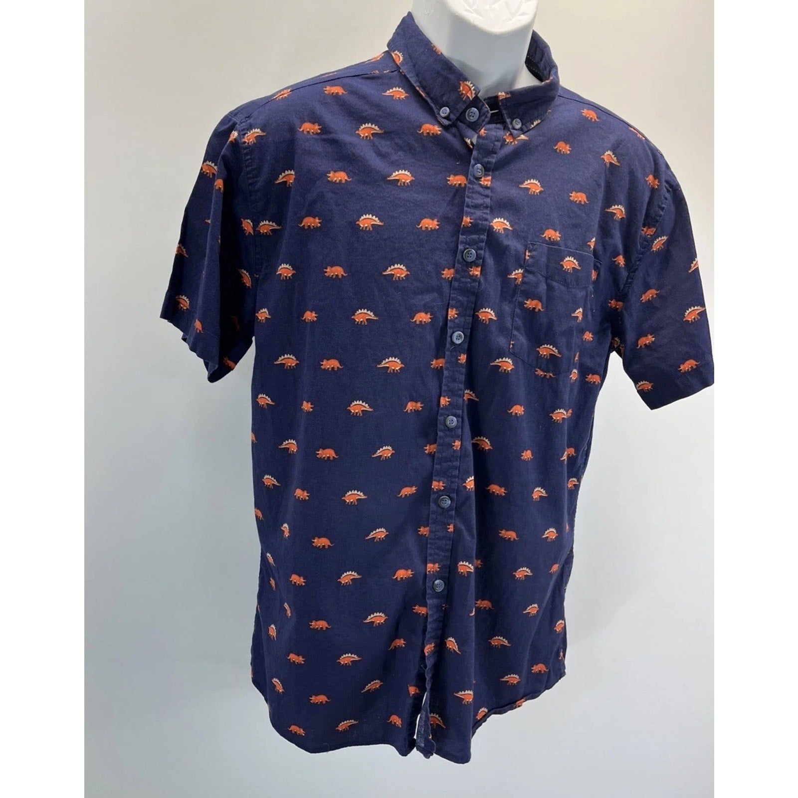 Five Points Slim Fit Shirt Men's L Navy Blue Pattern Short Sleeve