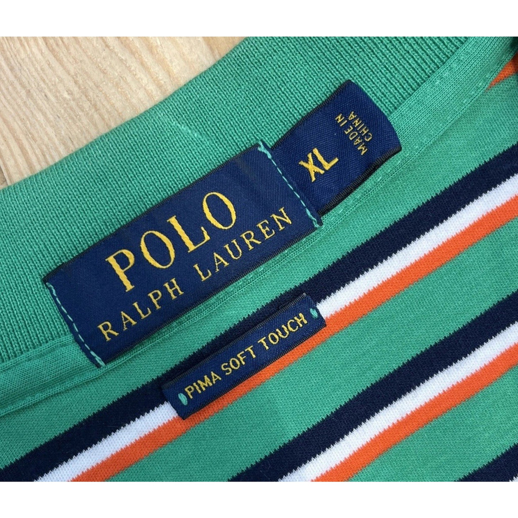 Polo Ralph Lauren Mens XL Green White Striped Pima Soft Touch Shirt Short Sleeve