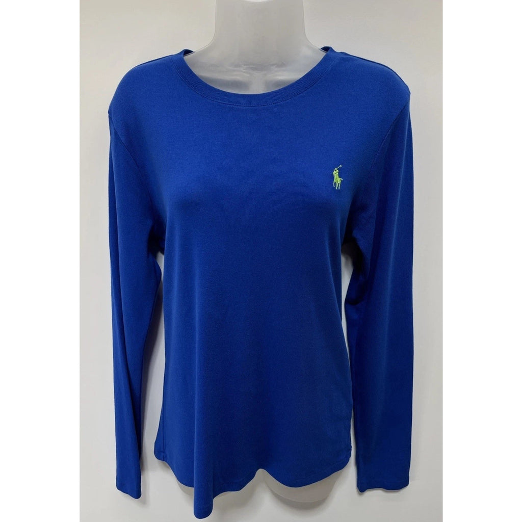 Ralph Lauren Sport Shirt Womens XL Blue Long Sleeve Green Pony