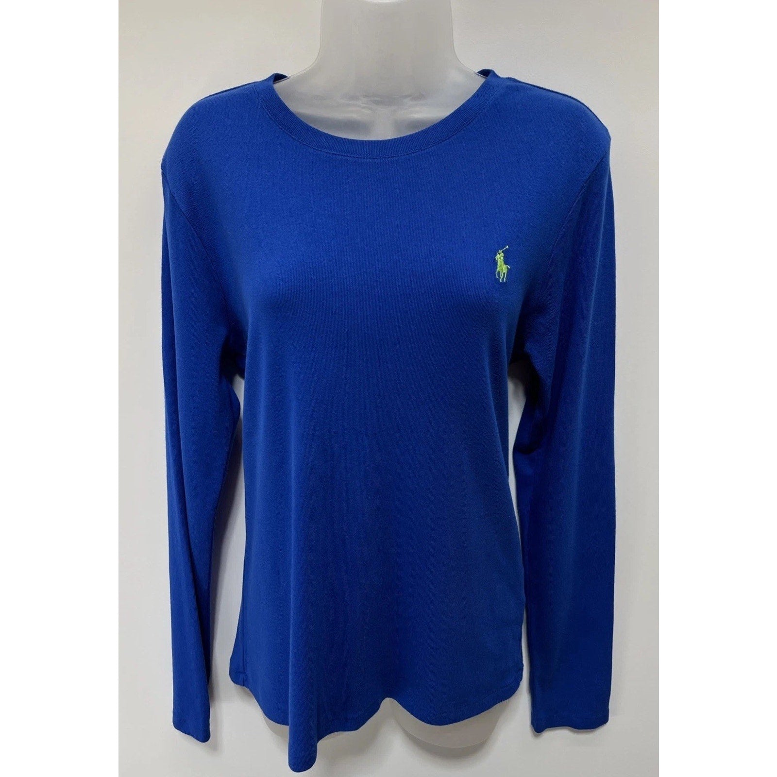 Ralph Lauren Sport Shirt Womens XL Blue Long Sleeve Green Pony