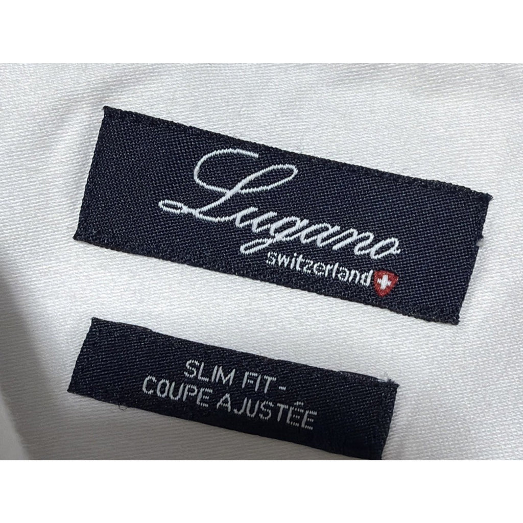 LUGANO Switzerland White Slim Fit Button Down Dress Shirt Stretch Size M