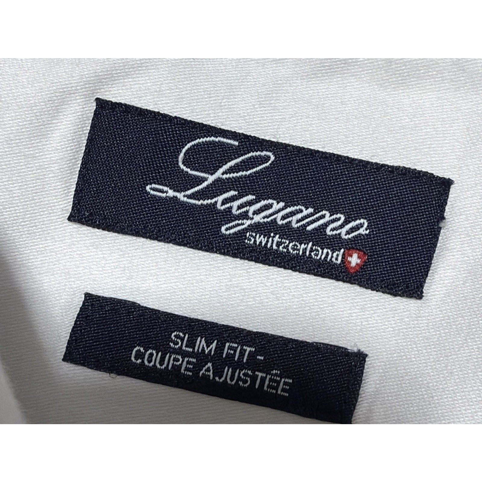 LUGANO Switzerland White Slim Fit Button Down Dress Shirt Stretch Size M