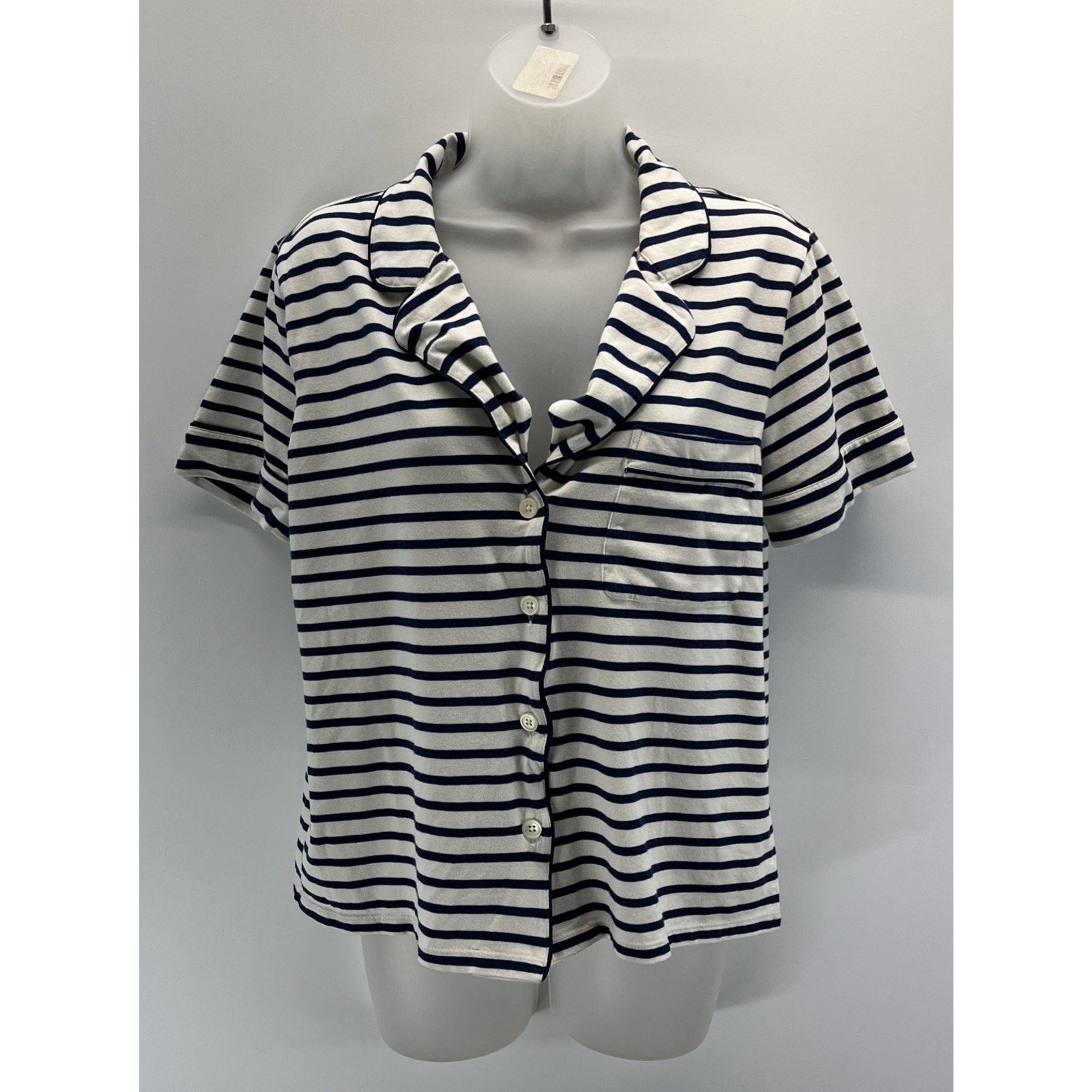 J.Crew Women's Button Down Nightshirt Pajama Sleep Shirt Sz S White Navy Striped