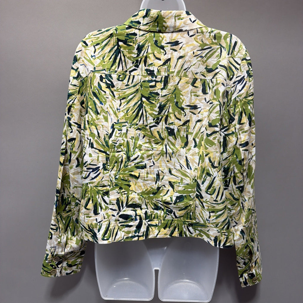 DANA BUCHMAN SIZE 12 100% LINEN BOMBER JACKET PALM PRINT LINED