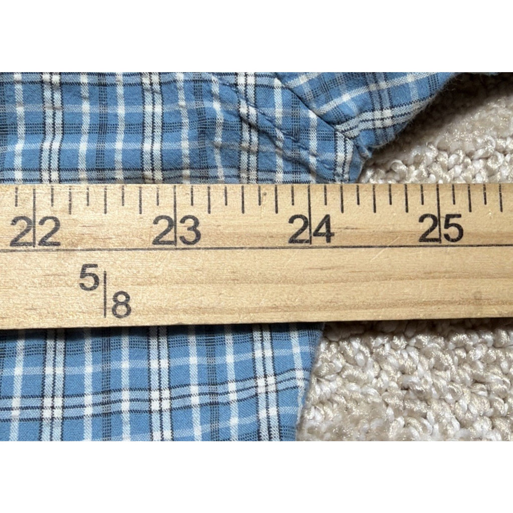 Eddie Bauer Button Down Cotton Shirt Blue Plaid Classic Fit Short Sleeve XL