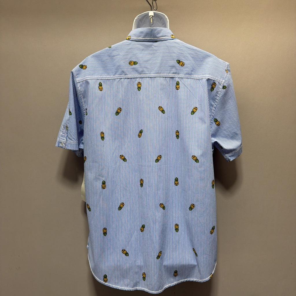NWT Stars & Stripes XL Pineapple Skull Button Up Shirt Blue Striped Slim Fit