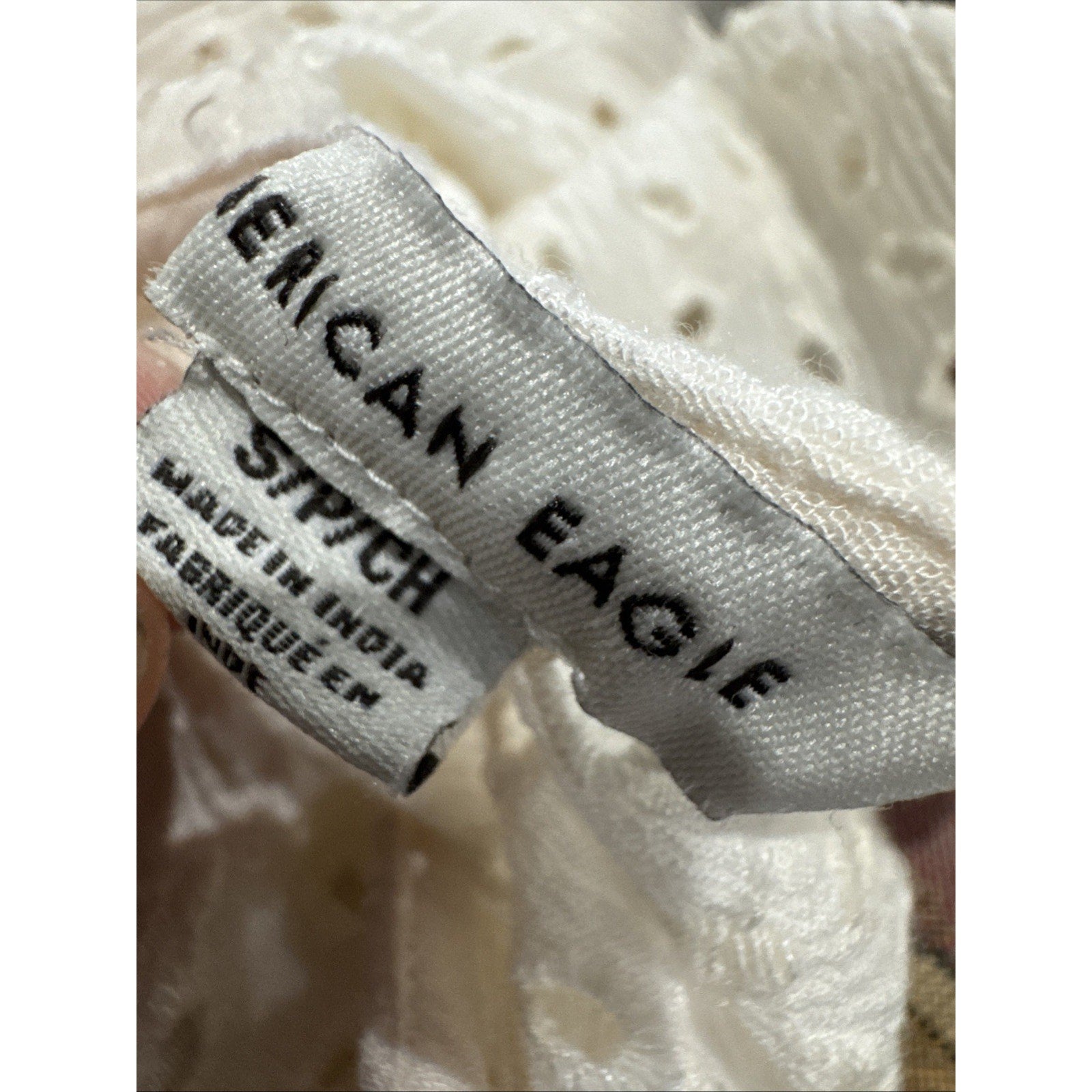 American Eagle Women’s Small Shirt Blouse Top Button Embroidered Cream Ruffle