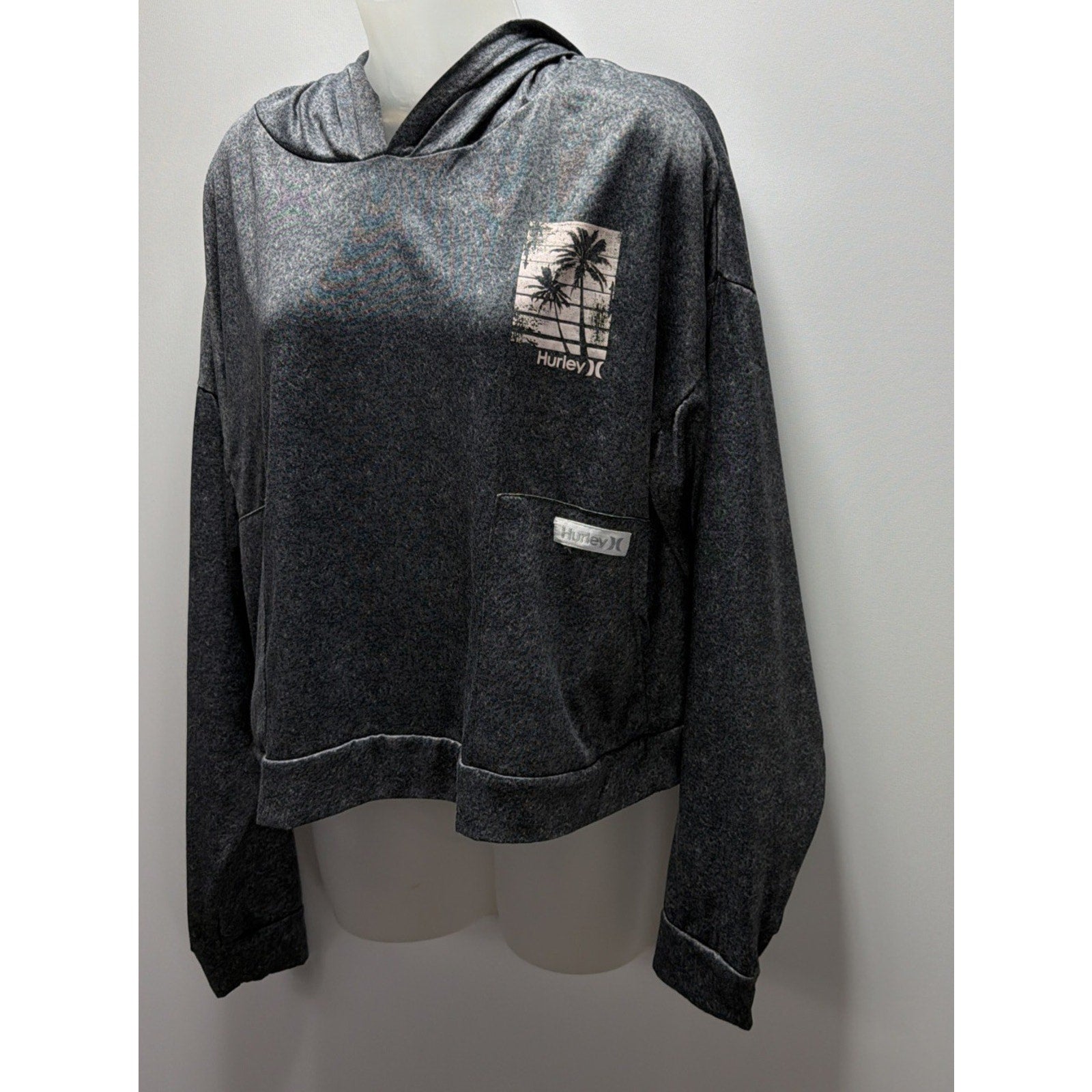 Hurley Hoodie Women XL Stretch Soft Fleece Pullover Gray Lounge Skate Casual