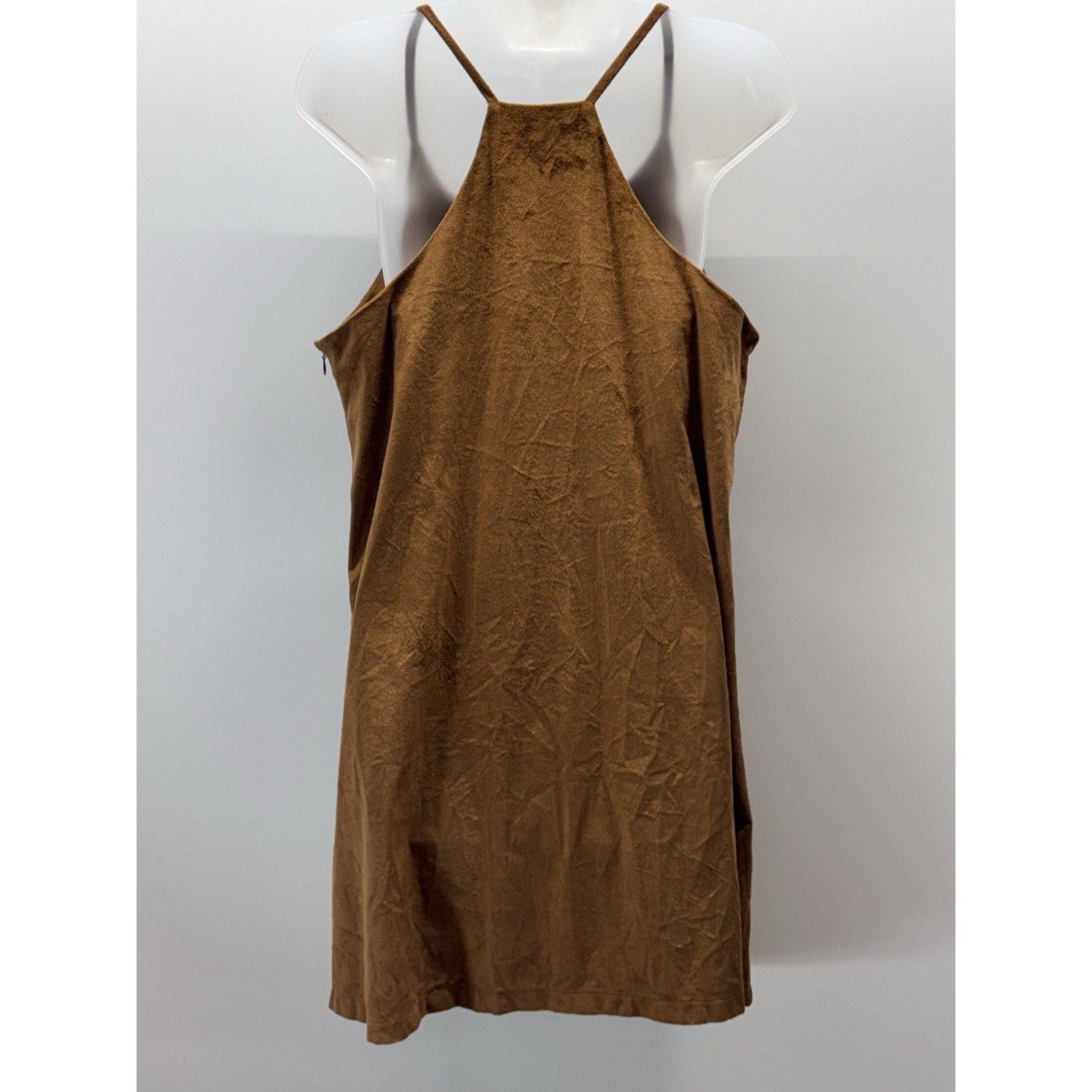Blu Pepper Embroidered Floral Suede Look Thin Straps Side Zipper Brown Dress L