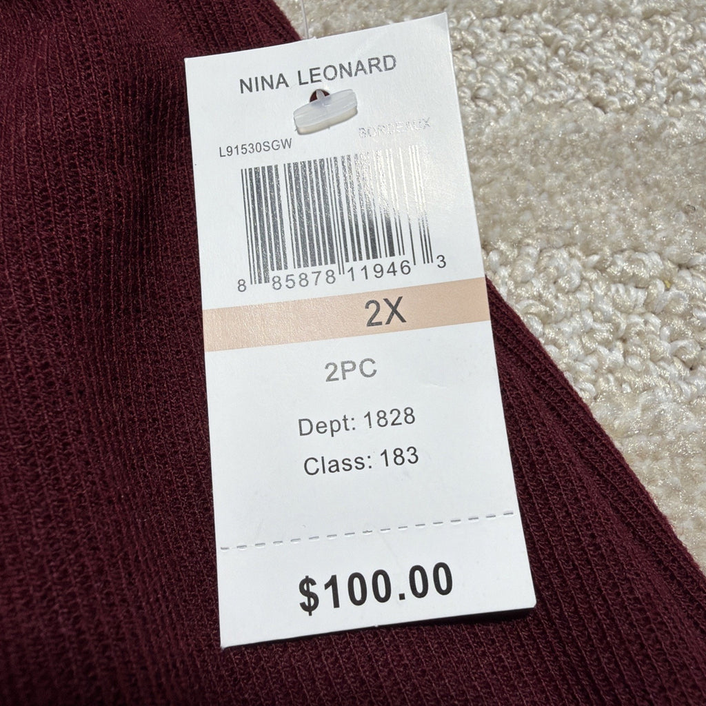 Nina Leonard Fringe Skirt Trim Boho Western Plus Size 2X Burgundy NWT