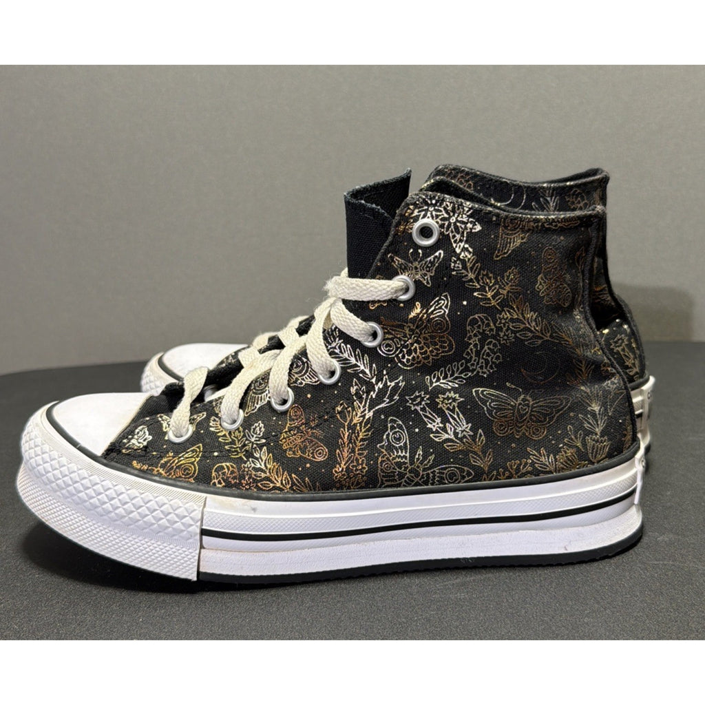 Converse All Star CTAS Eva Lift Black & Gold Butterfly Mid Top Sneakers SZ 4